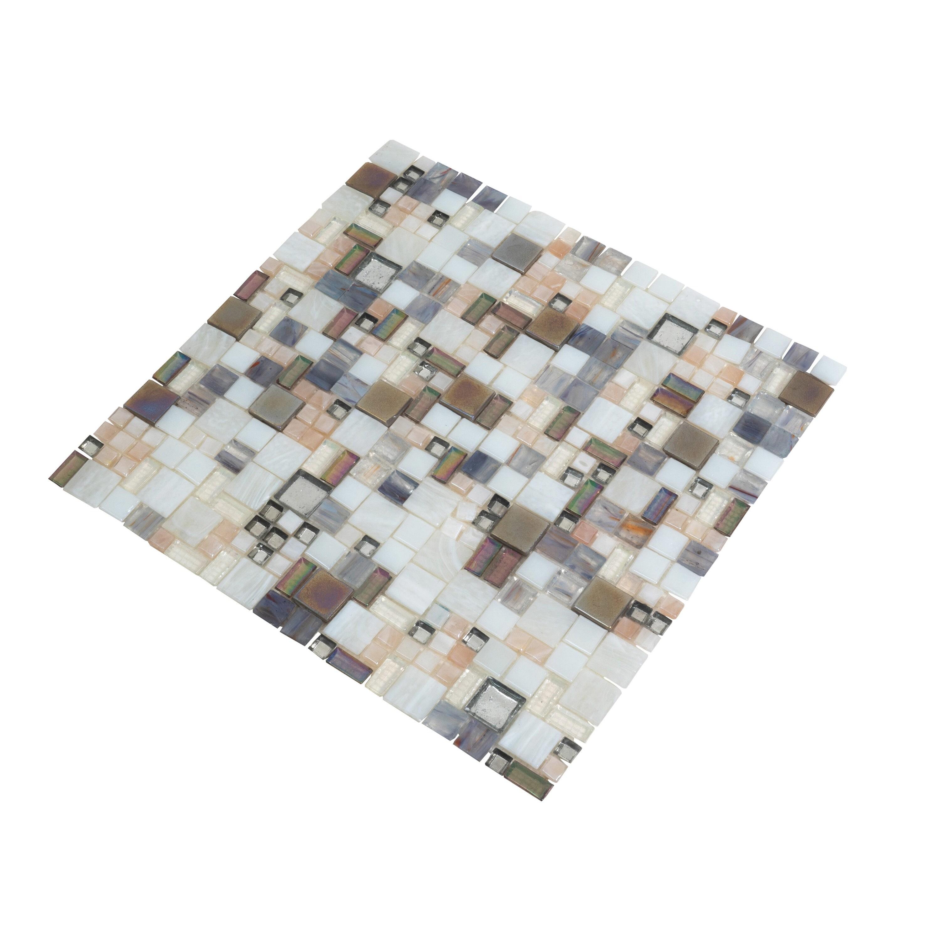 10 pack Beige 12.4 in. x 12.6 in. Polished Mini Versailles Glass Mosaic Floor and Wall Tile (10.85 sq. ft./Case)