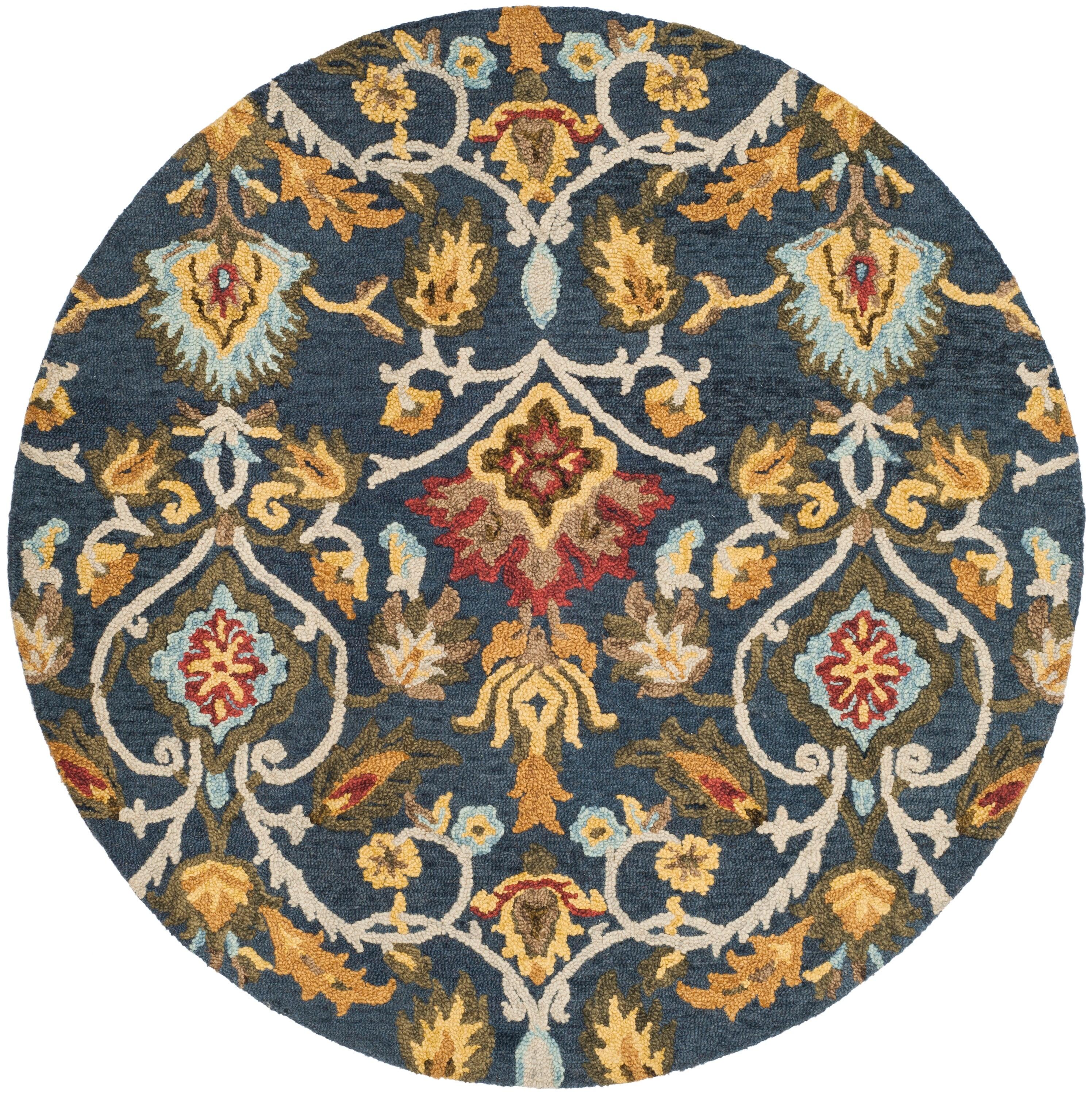 Blossom BLM402 Hand Tufted Area Rug - Navy/Multi - 3' round - Safavieh.