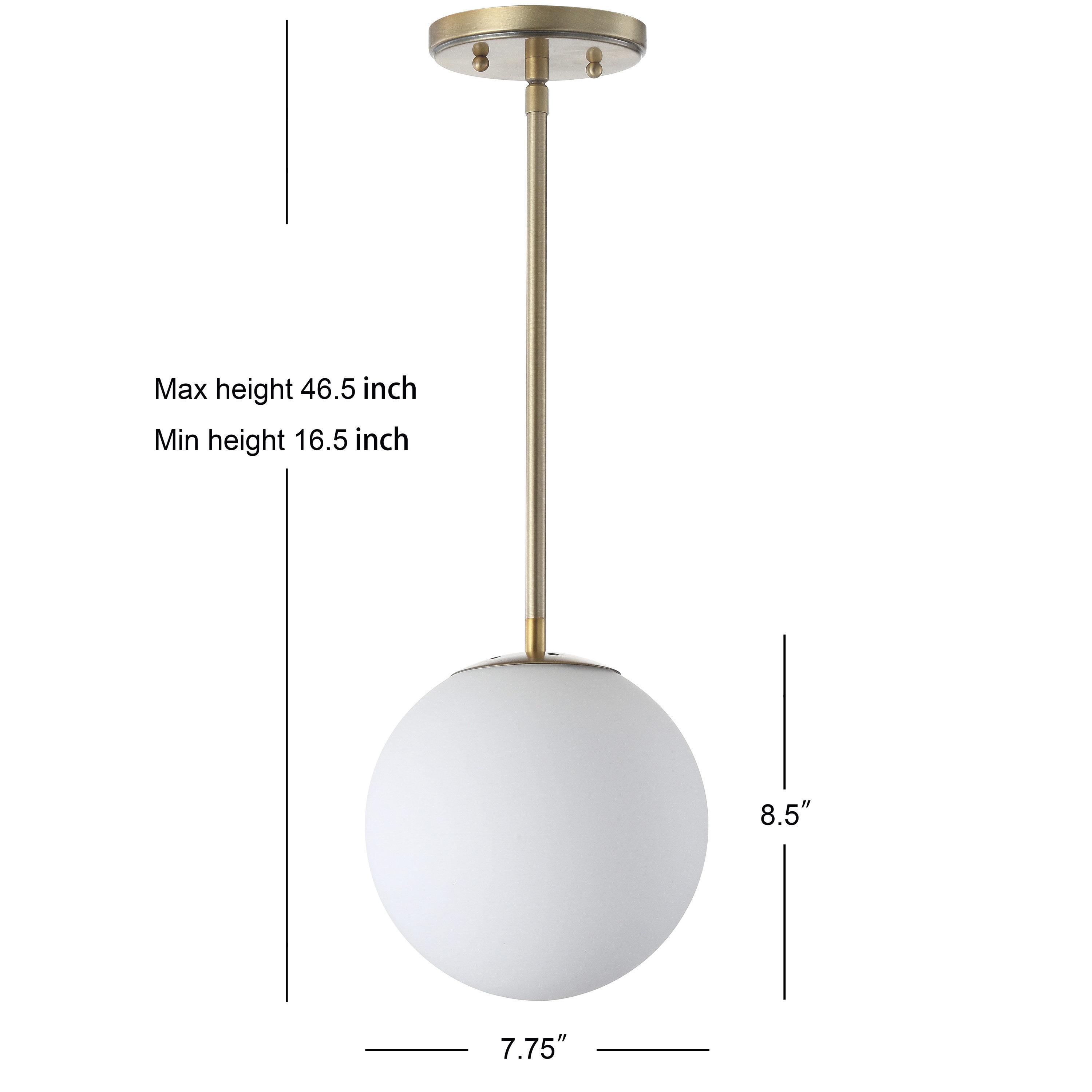 Bleecker 7.75" Metal/Glass Globe LED Pendant, White/Brass
