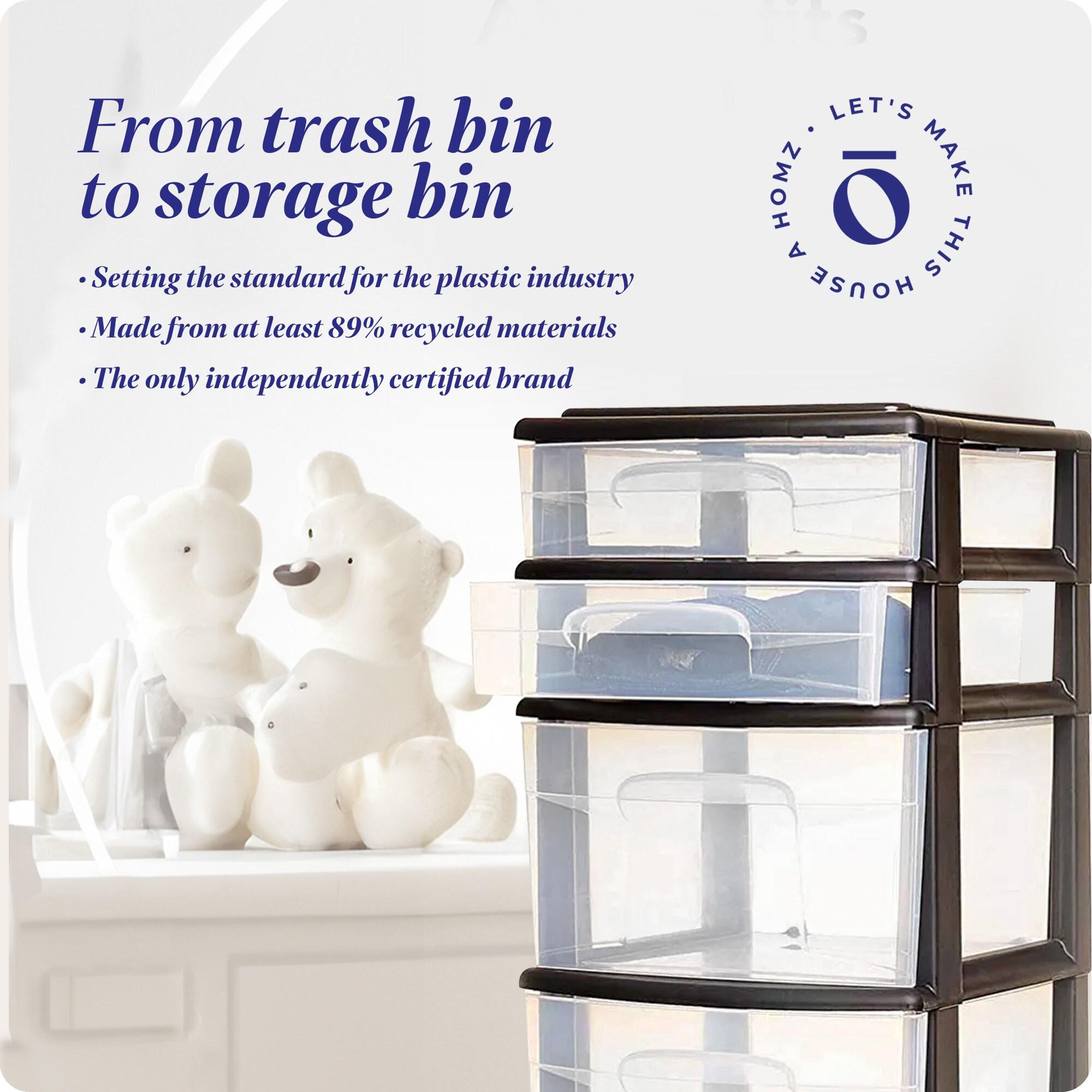 Homz Plastic 5 Clear Drawer Medium Home Closet Organizer Storage Container Tower with 3 Large Drawers and 2 Small Drawers, Black Frame