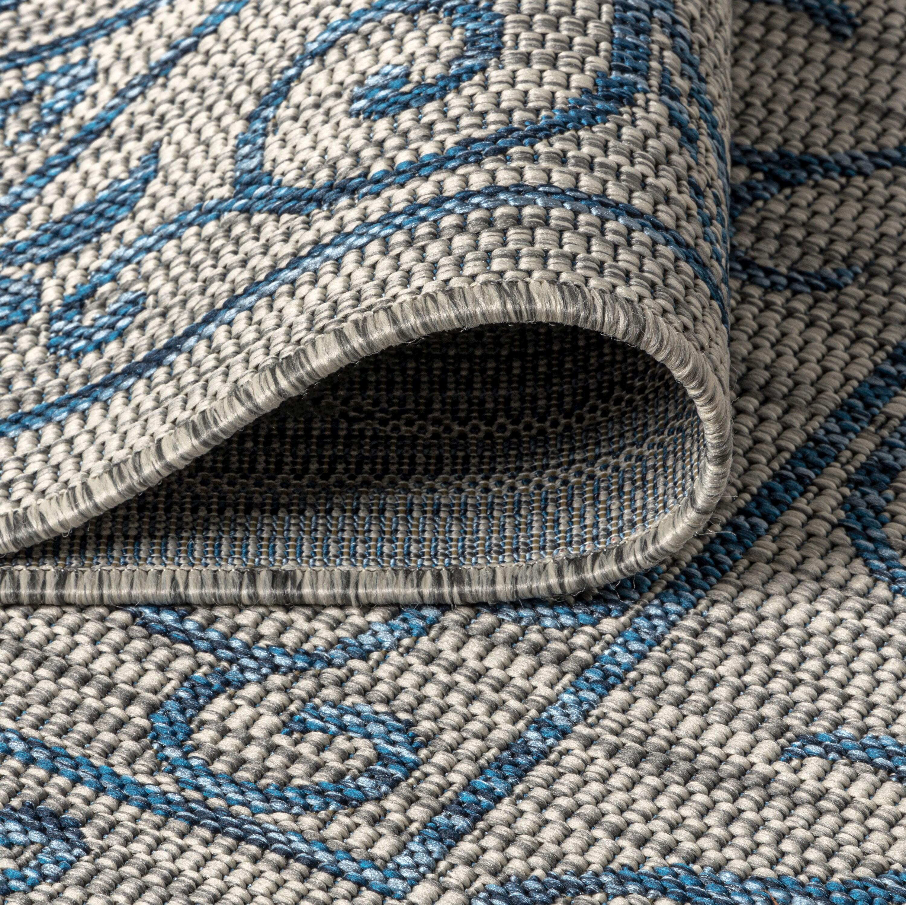 9' X 12' Charleston Vintage Filigree Textured Weave Indoor/Outdoor Area Rug, Gray/Navy - JONATHAN Y