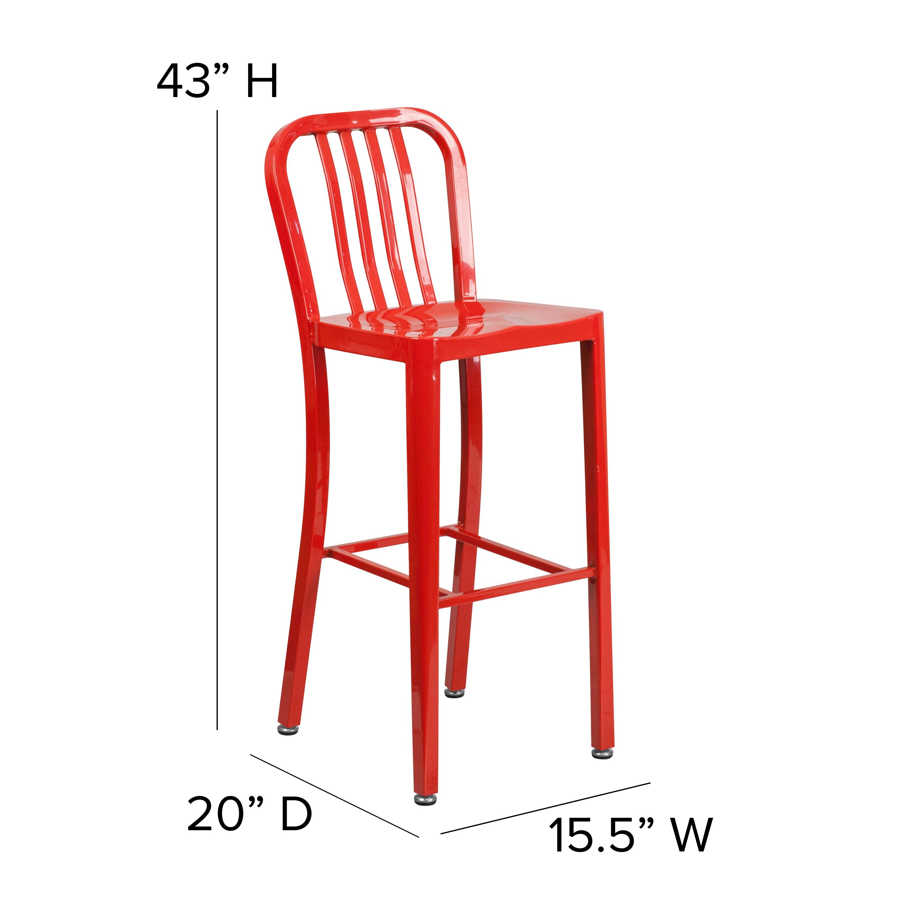 Flash Furniture Commercial Grade 30" High Red Metal Indoor-Outdoor Barstool with Vertical Slat Back