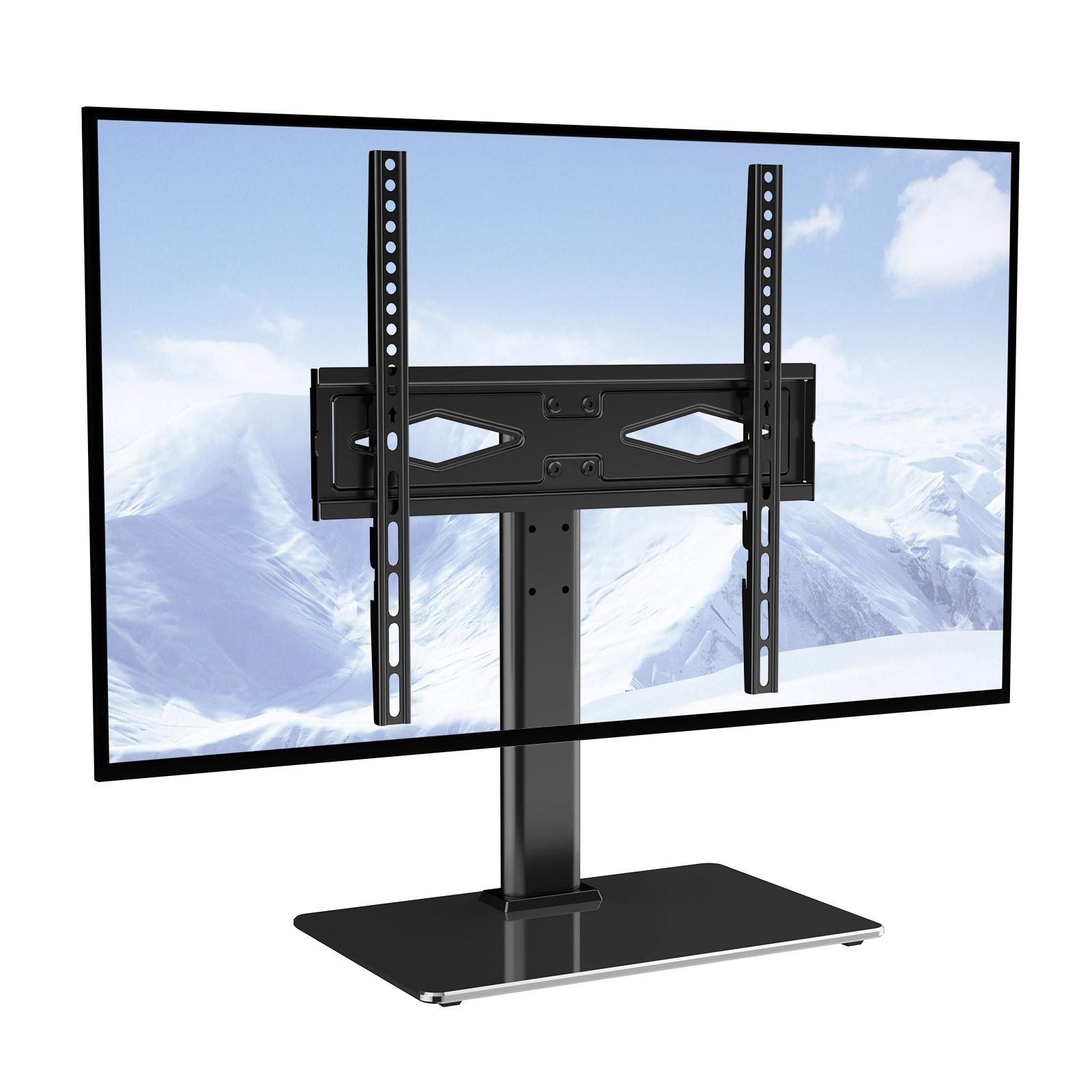 Black Adjustable Swivel TV Stand with Tempered Glass Base