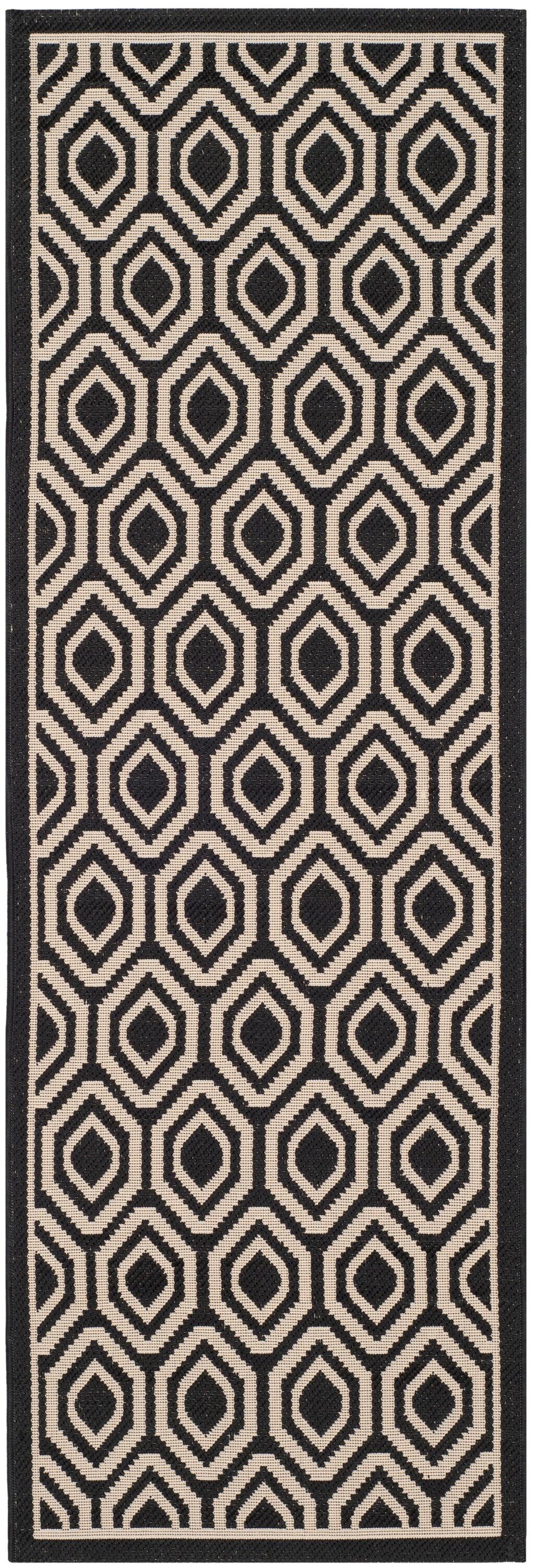Courtyard CY6902 Power Loomed Indoor and Outdoor Runner Rug - Black/Beige - 2'3"x6'7" - Safavieh