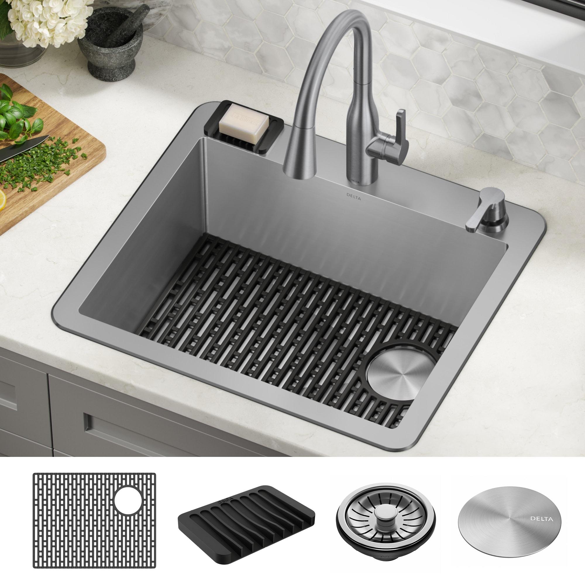 Delta Marca™ Drop-In Undermount Stainless Steel Single Bowl Kitchen Sink with Accessories