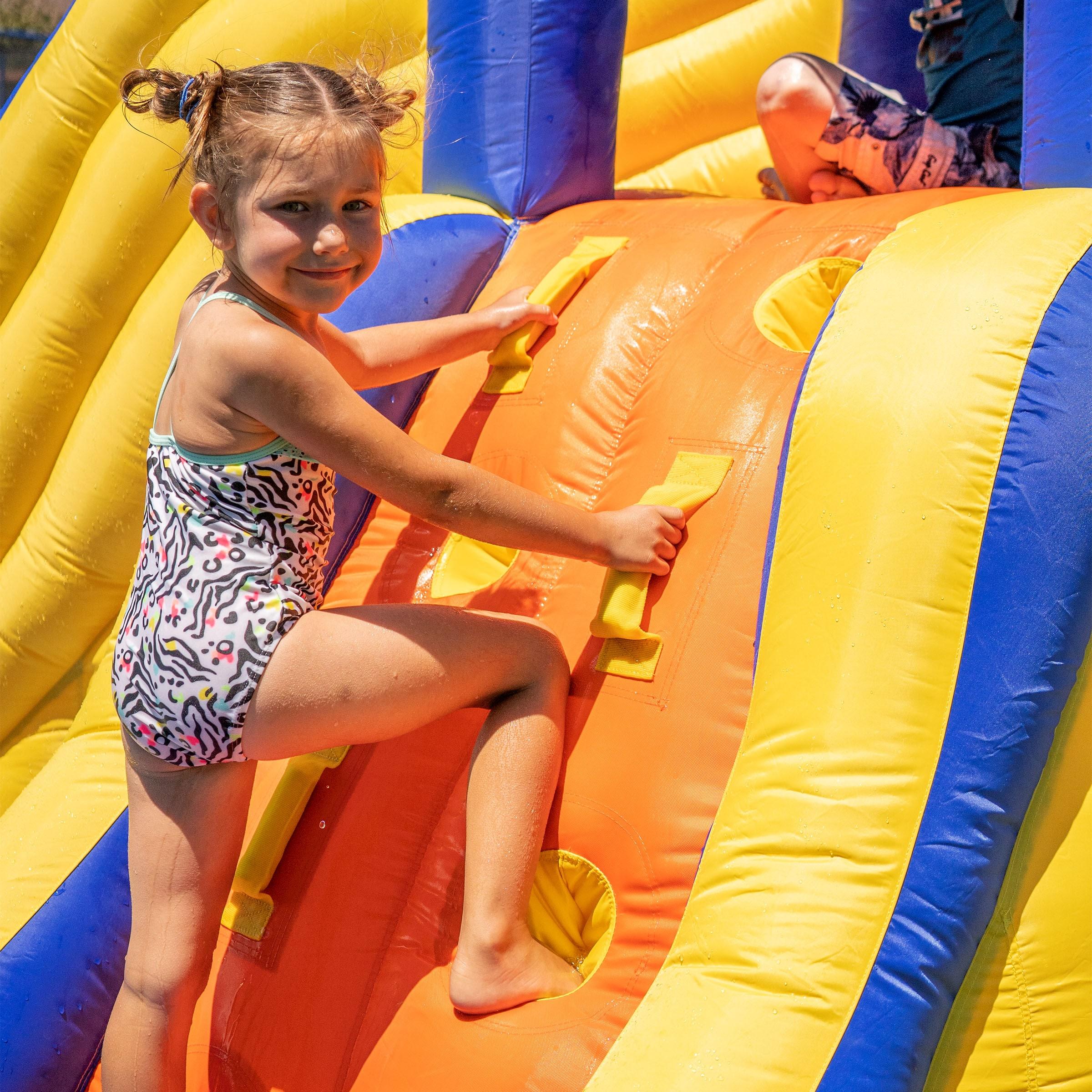 Sportspower™ Big Wave II Inflatable Water Slide with Climbing Wall & Splash Pool, Ages 3-8, Heavy Duty, ASTM Certified, Lifetime Warranty on Included Blower