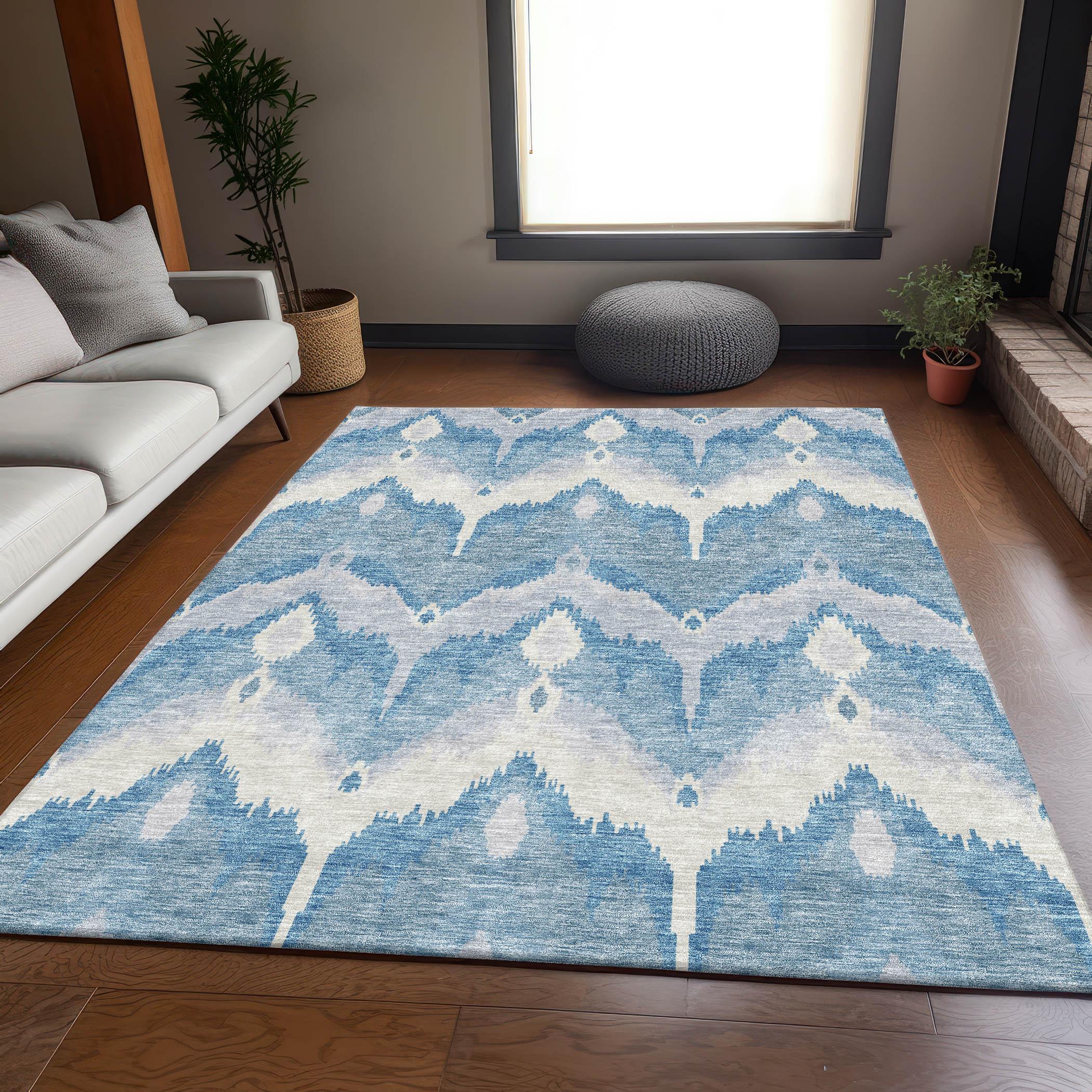 Addison Rugs Machine Washable Indoor/ Outdoor Chantille Boho Ikat Rug Denim - 3' x 5'