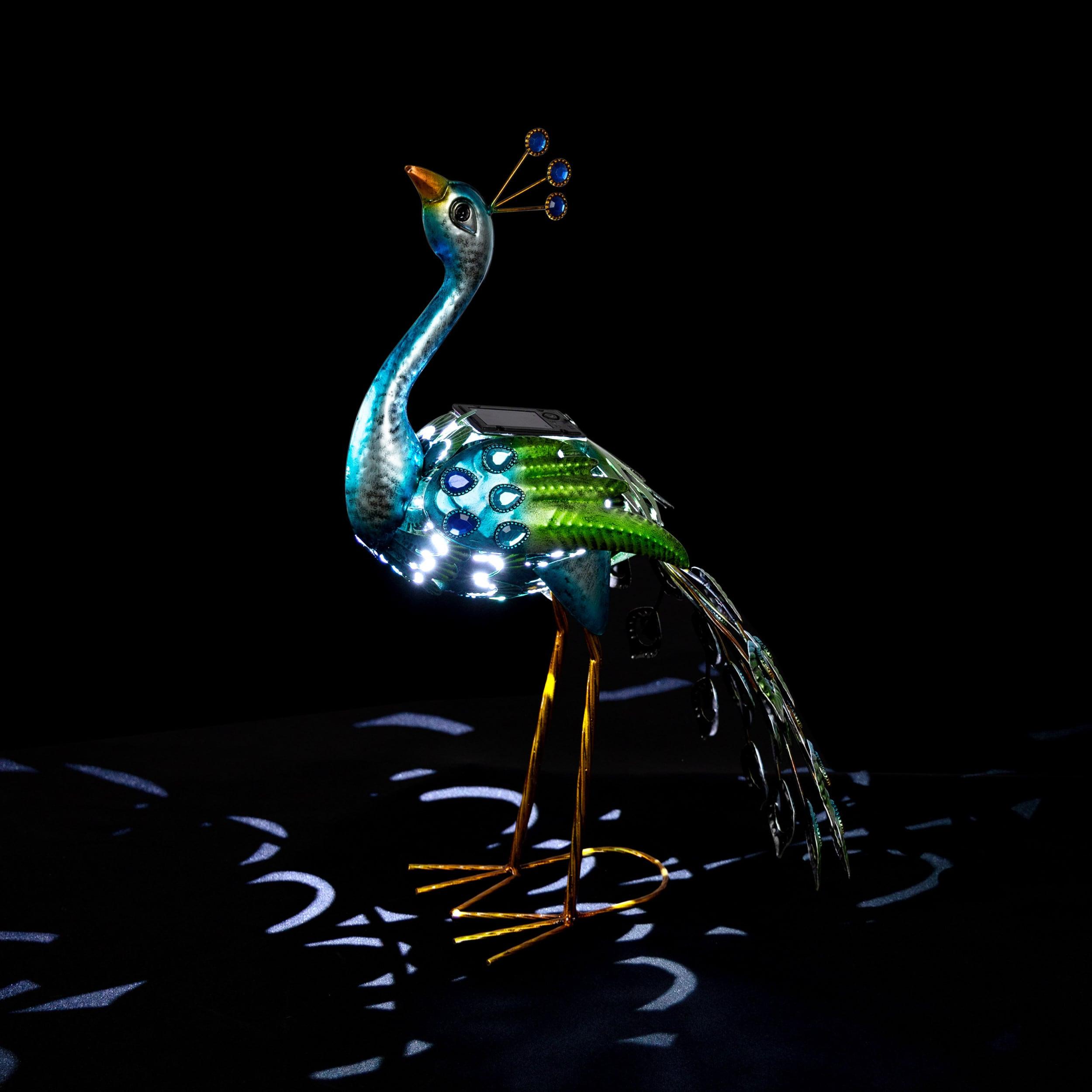 Alpine Corporation LED Solar Garden Peacock: Iron Sculpture, Outdoor Decor, 20" Height
