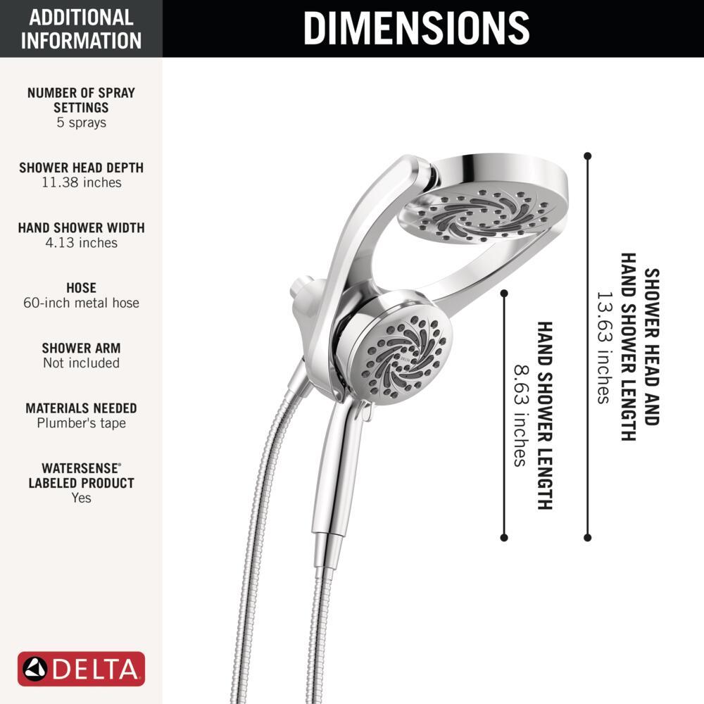 Delta 75419 5-Setting HydroRain 2-in-1 Dual Shower Head with ProClean Spray