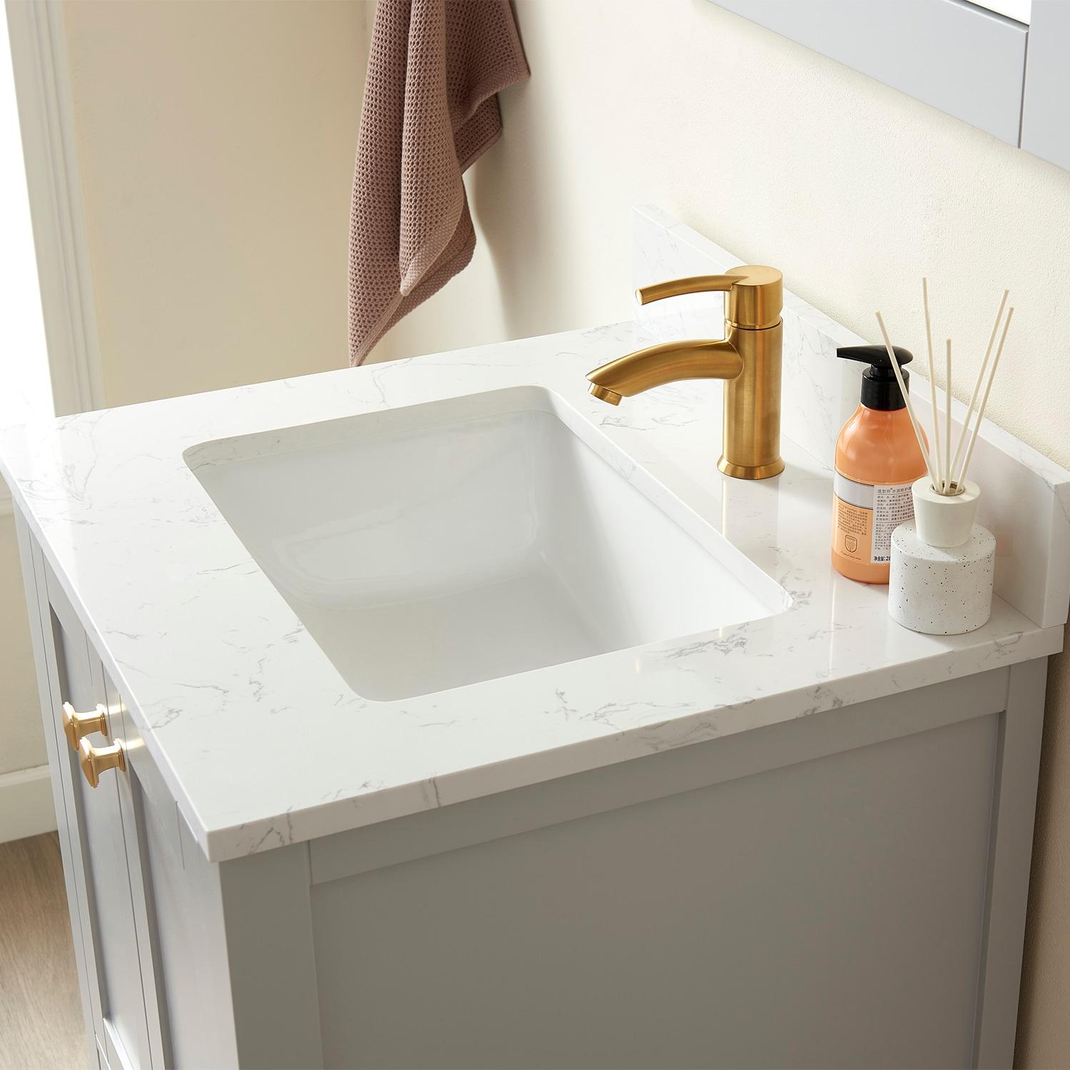 Shannon 24" Single Sink Bathroom Vanity White Stone Top in Gray No Mirror