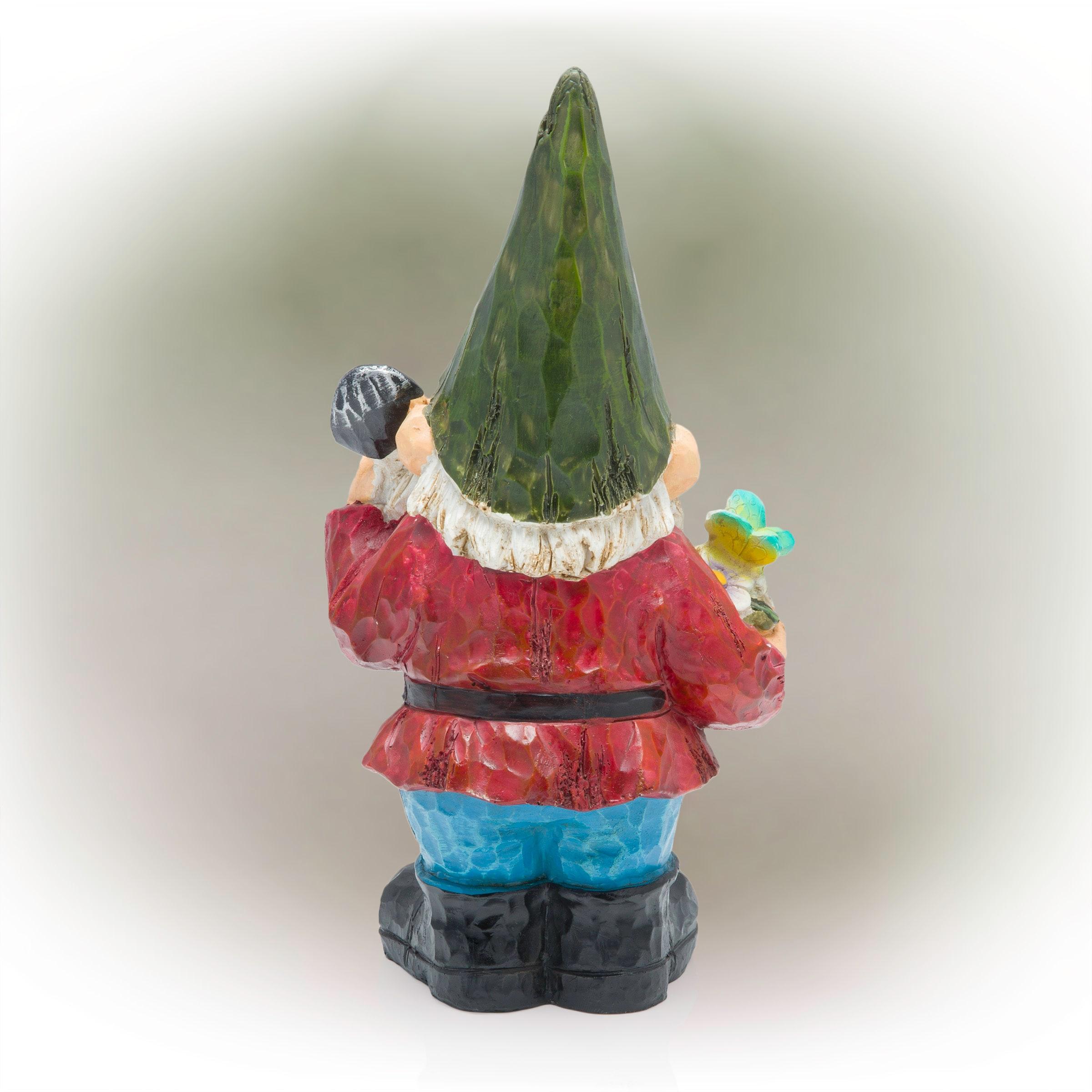 12" Polyresin Gnome With Flower Pot Statue - Alpine Corporation: Outdoor Decorative Sculpture for Patio & Garden