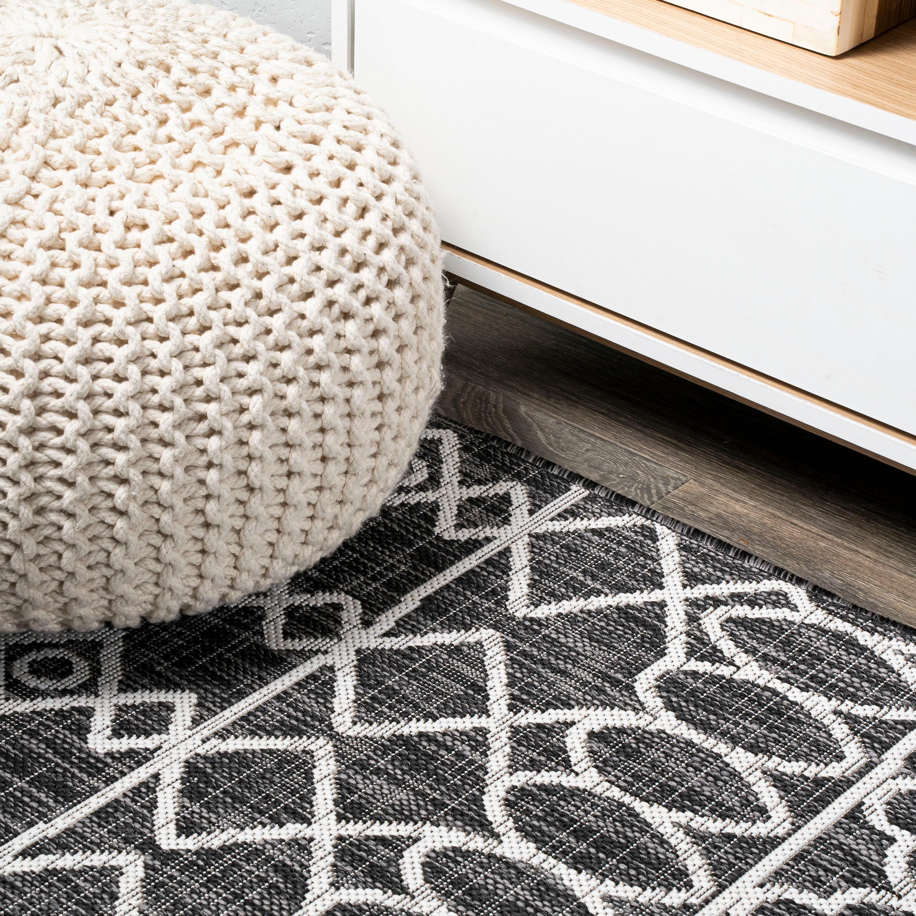 3'x5' Kafel Modern Bohemian Indoor/Outdoor Area Rug, Black/Ivory - JONATHAN Y