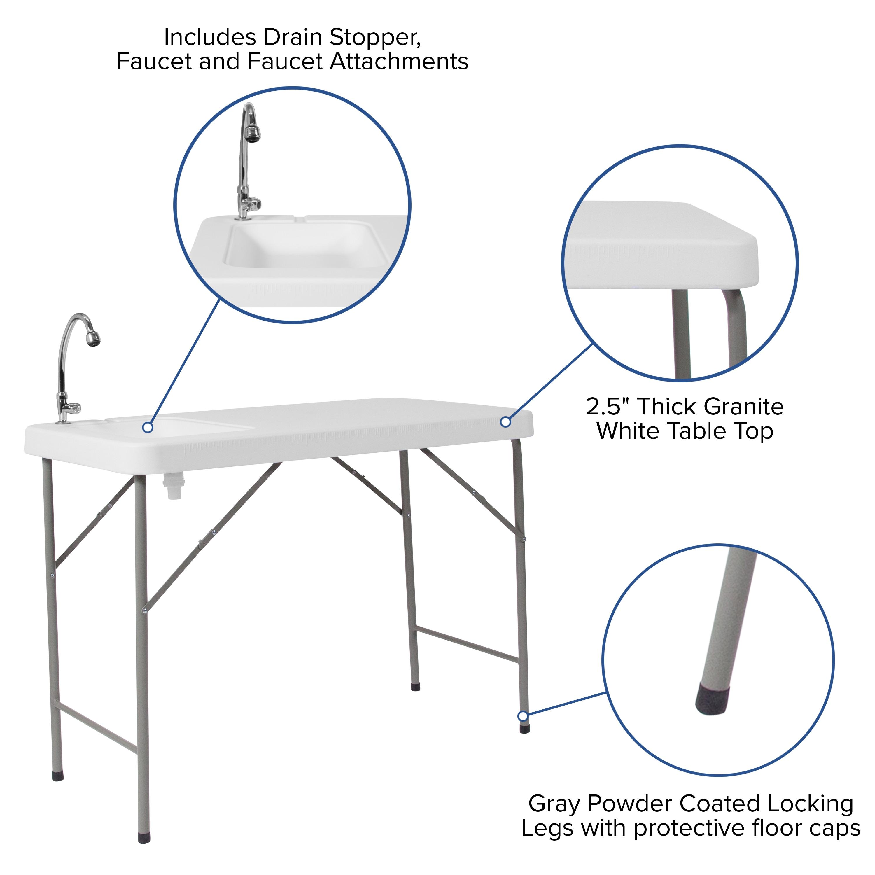 Noah 4' Portable Fish Cleaning Table/Outdoor Camping Table with Sink by Flash Furniture