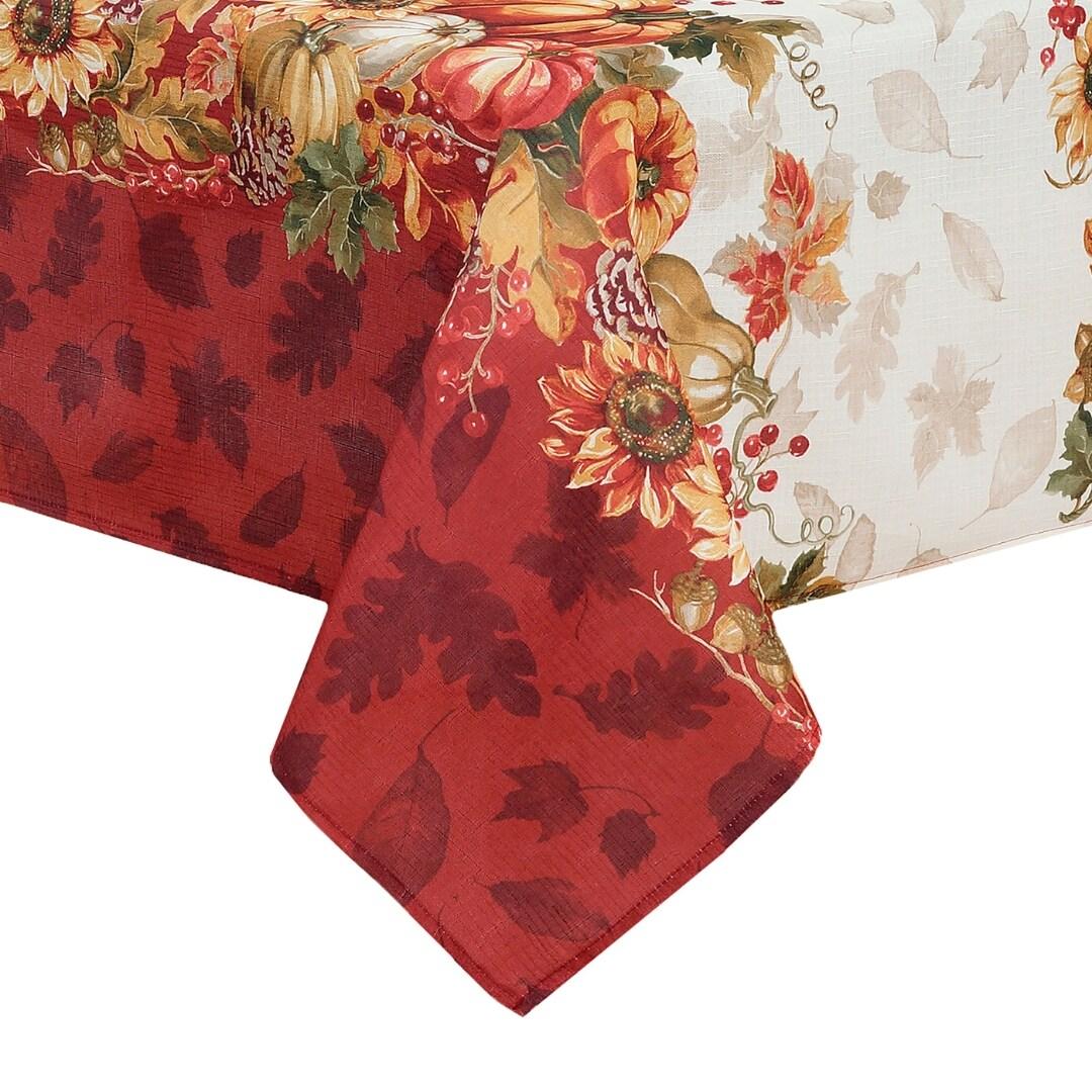 Swaying Leaves Bordered Fall Tablecloth - 52" x 70" - Red/White - Elrene Home Fashions