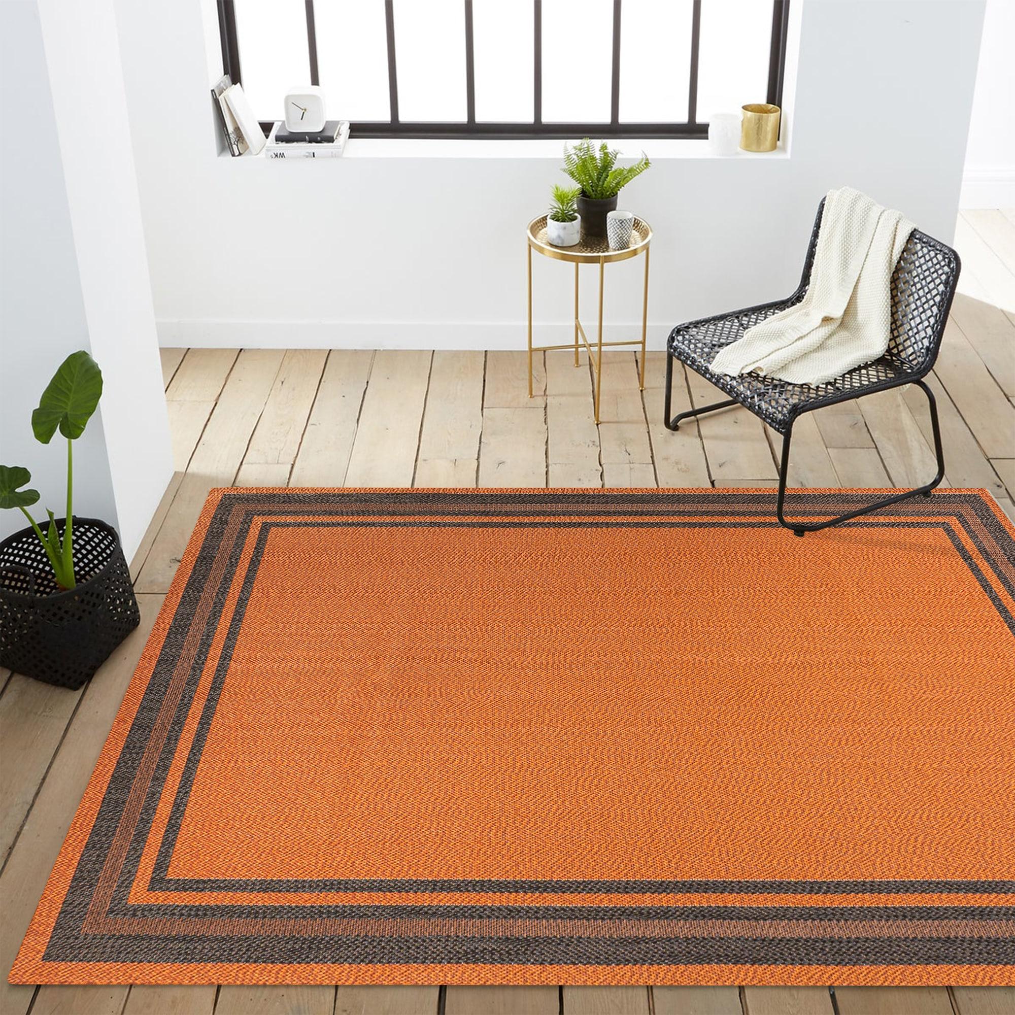 3' x 5' James Modern Border Stripe Indoor/Outdoor Area Rug, Orange/Dark Gray - JONATHAN Y