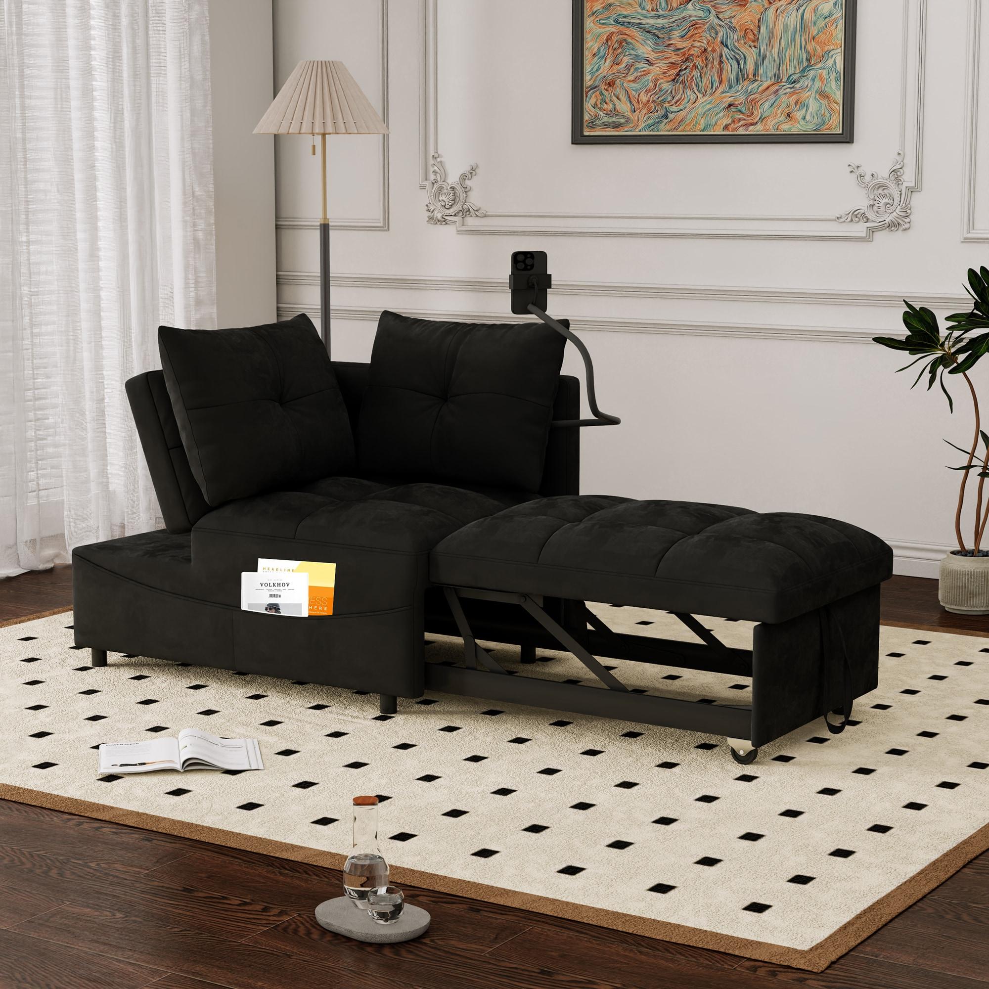 68.3" Gray Velvet Nailhead Sleeper Sofa with Throw Pillow