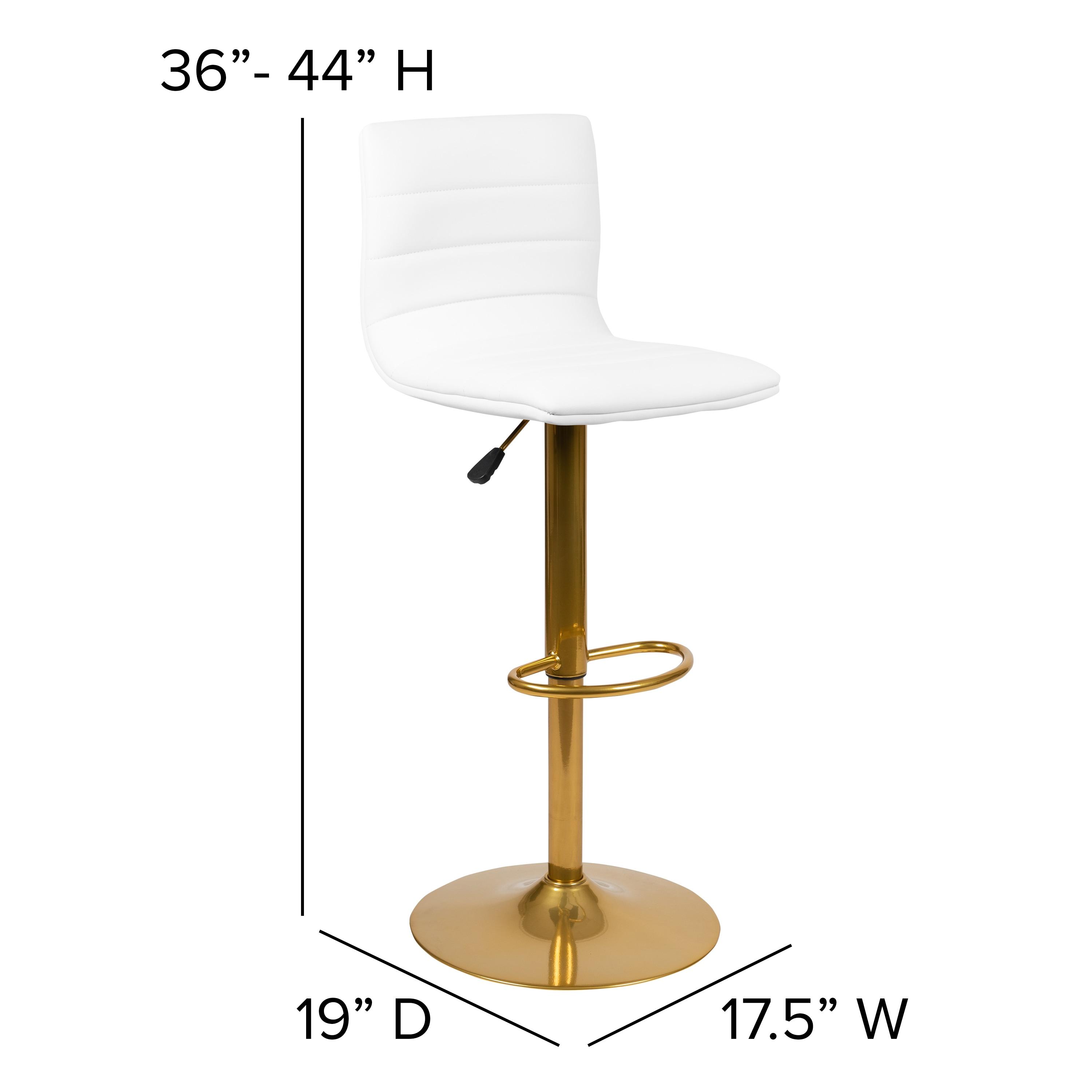 Flash Furniture Modern White Vinyl Adjustable Bar Stool with Back, Counter Height Swivel Stool with Gold Pedestal Base, Set of 2
