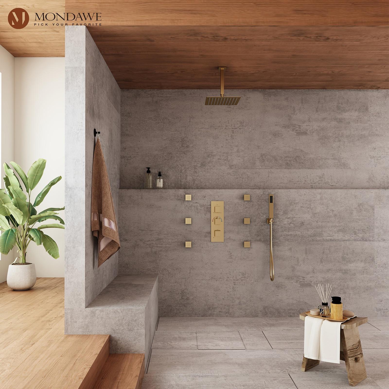 mondawe WF6310-12BG Herathena 3 Functions Ceiling Mounted Luxury Shower System with 6 Body Jets (Rough-in Valve Included)