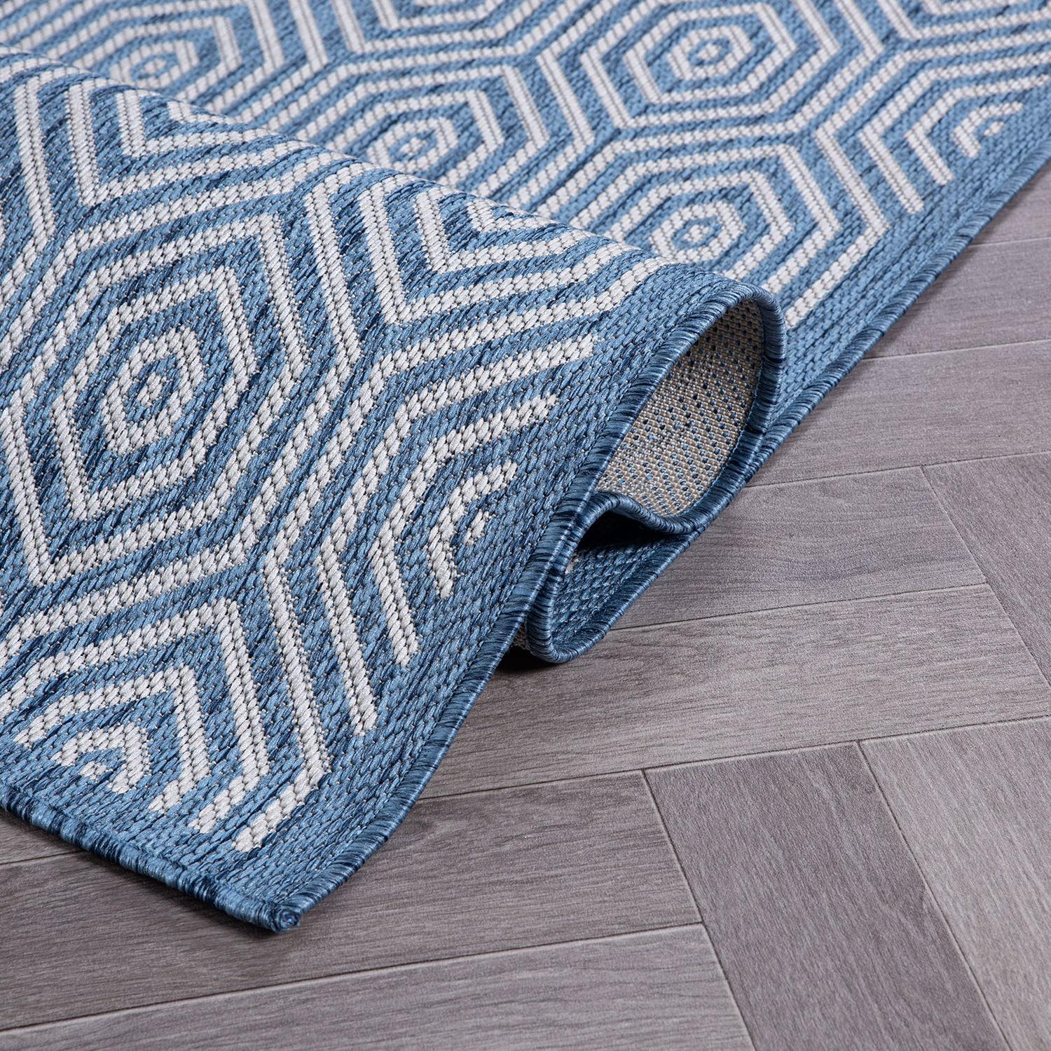 World Rug Gallery Modern Geometric Textured Flat Weave Indoor/Outdoor Area Rug - BLUE 2'x7'