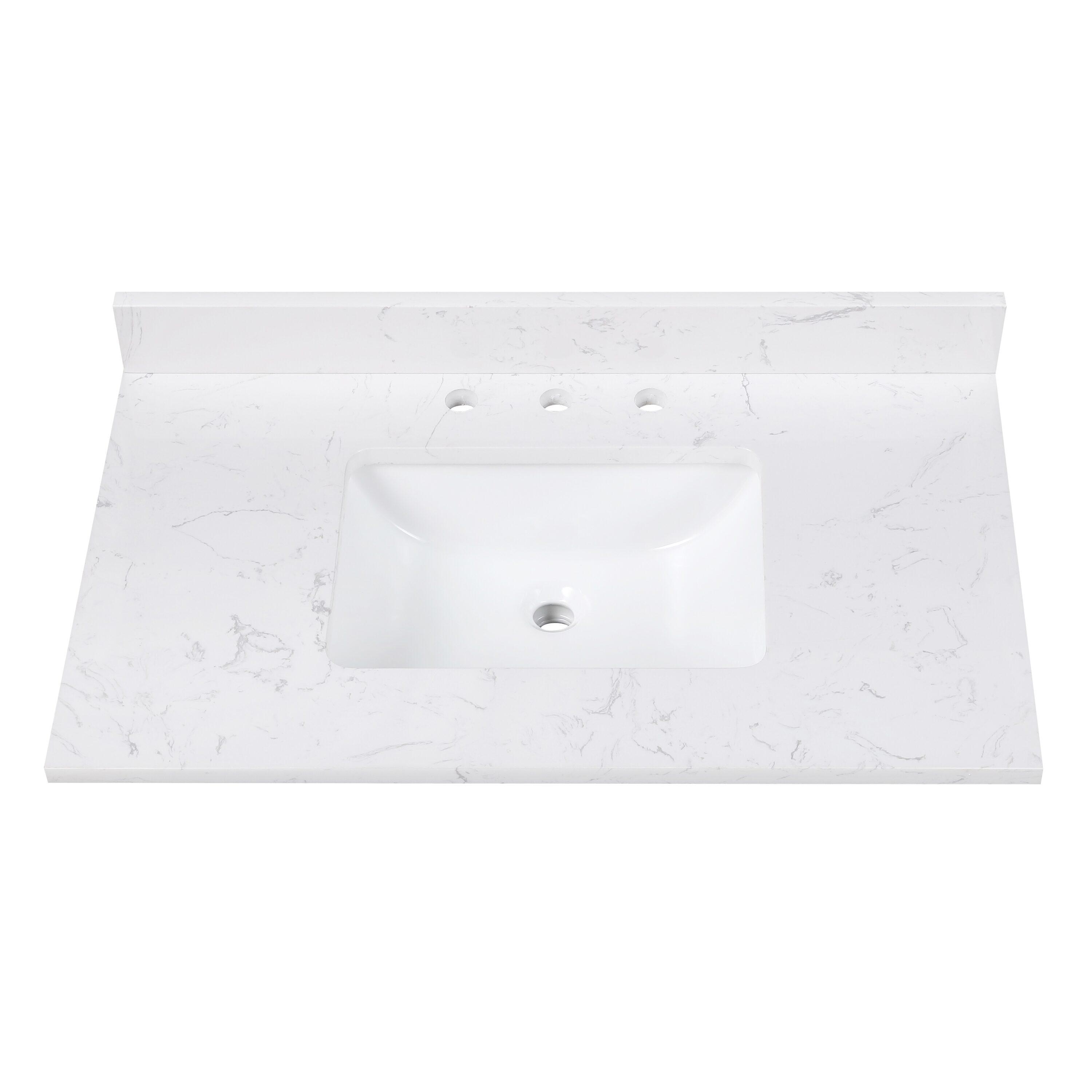 Modero 37" White Freestanding Bathroom Vanity with Cala White Marble Top