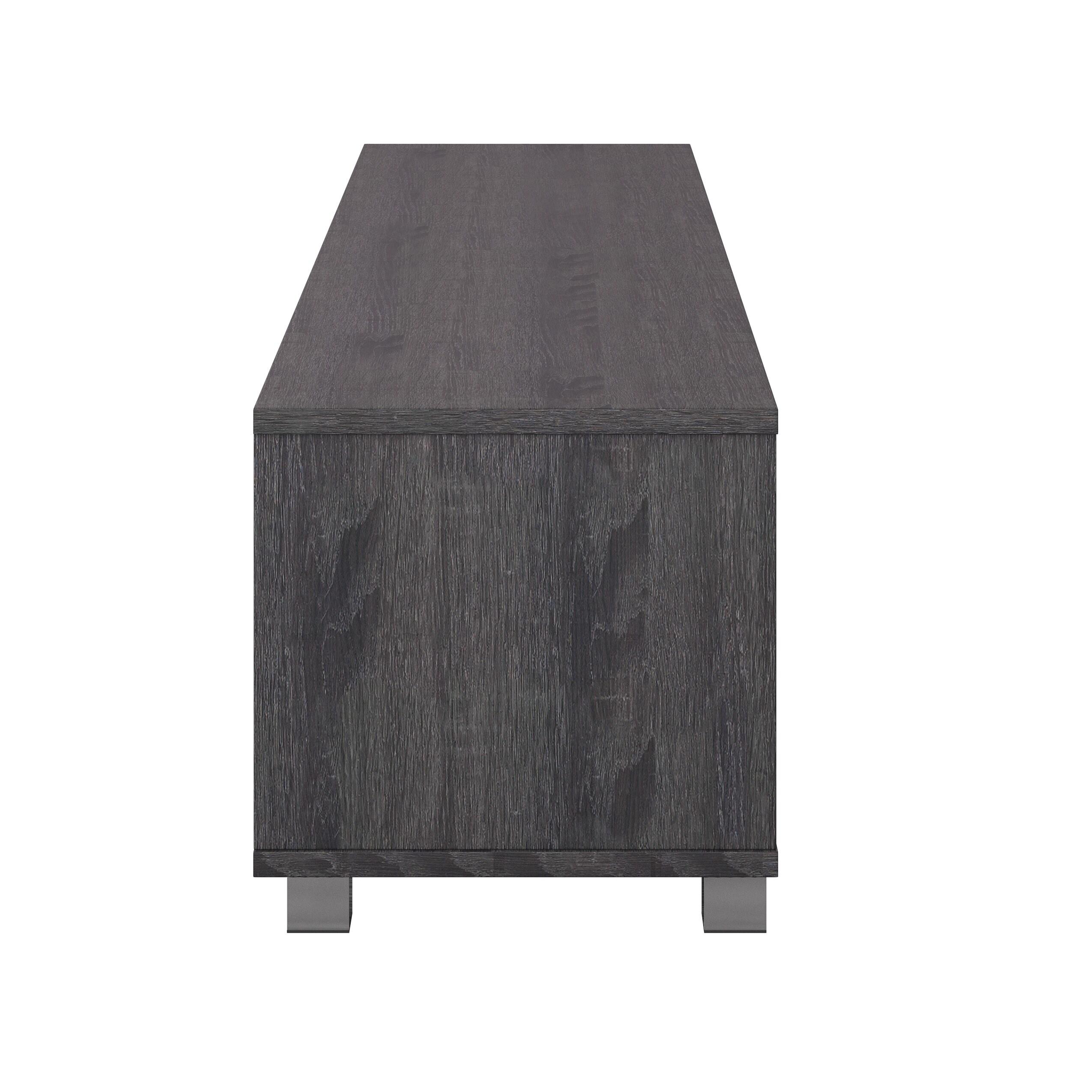 CorLiving Hollywood TV Stand for TVs up to 85" with Doors Wood Grain Dark Gray: Modern Media Console, Adjustable Shelves