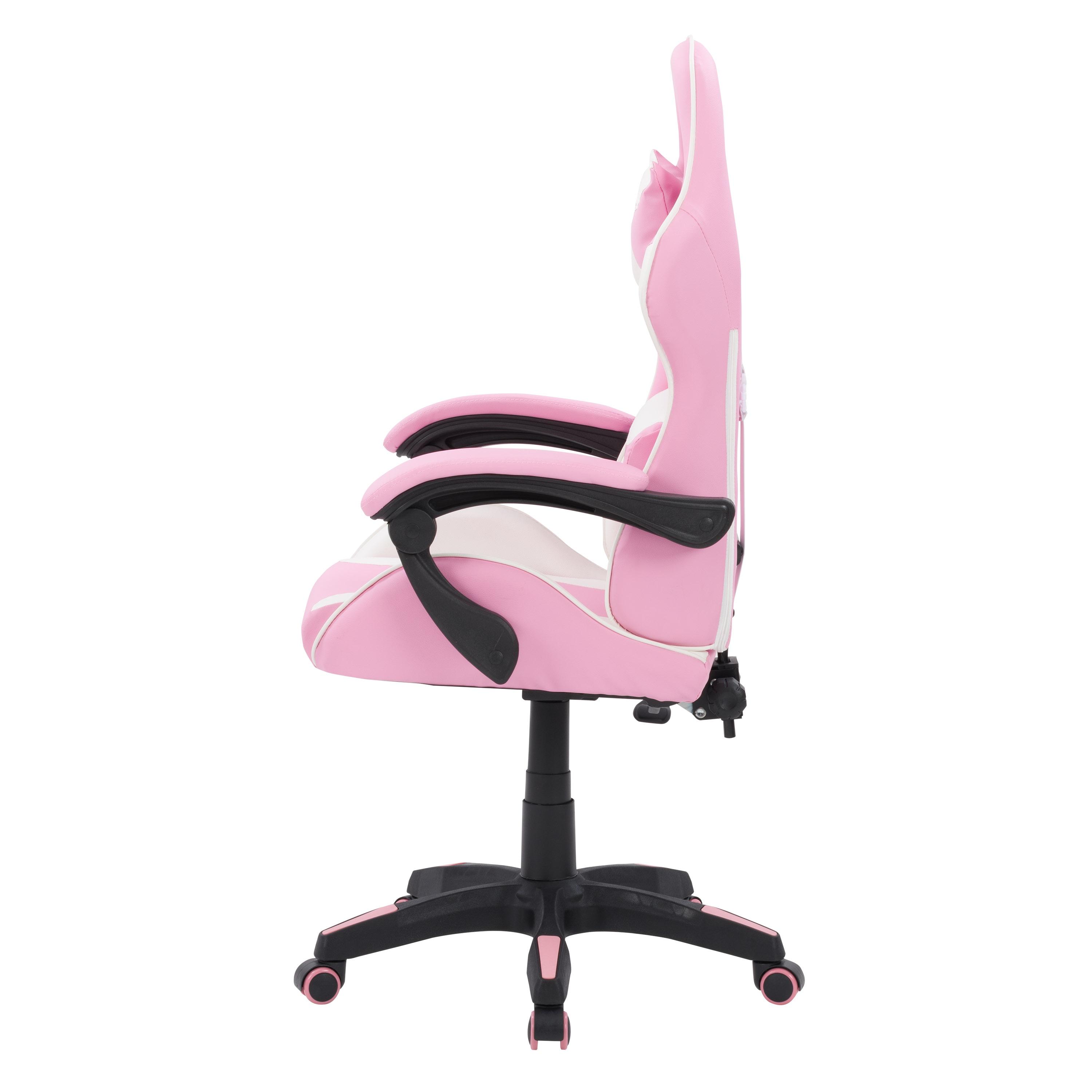 CorLiving Ravagers Pink and White Vinyl PVC Fabric Ergonomic Adjustable Height Gaming Chair for Adults - High Back Computer Chair, Gamer and Video Game Chair