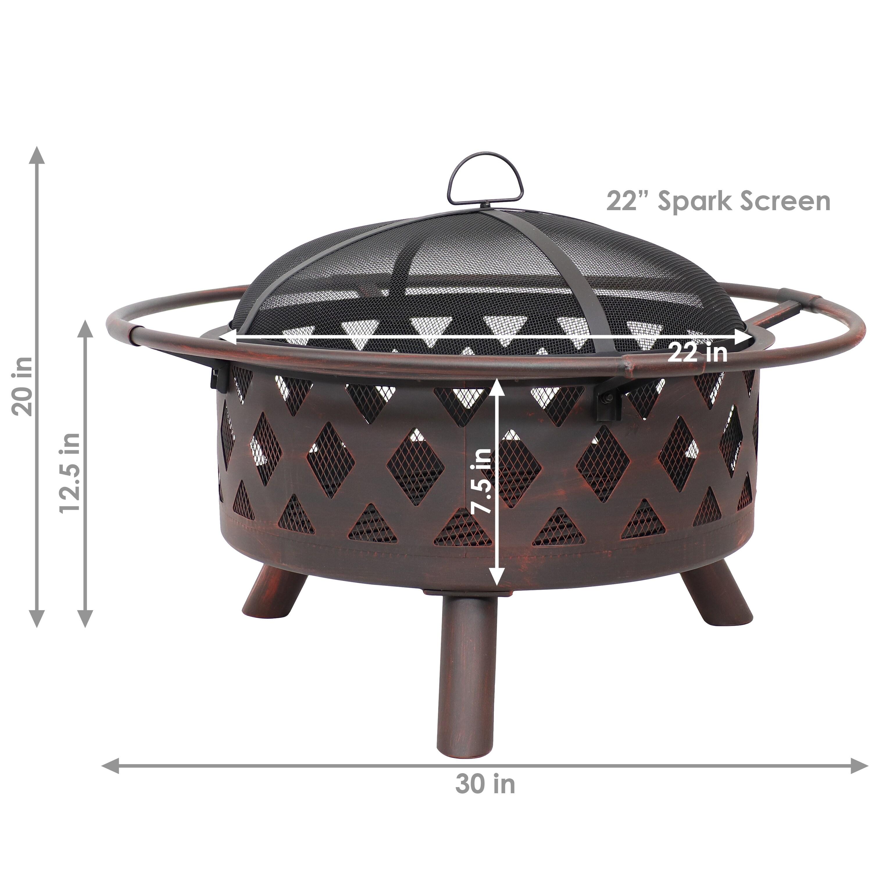 Alcott Hill® Mast Round Wood-Burning Bronze Finish Crossweave Fire Pit with Screen and Poker
