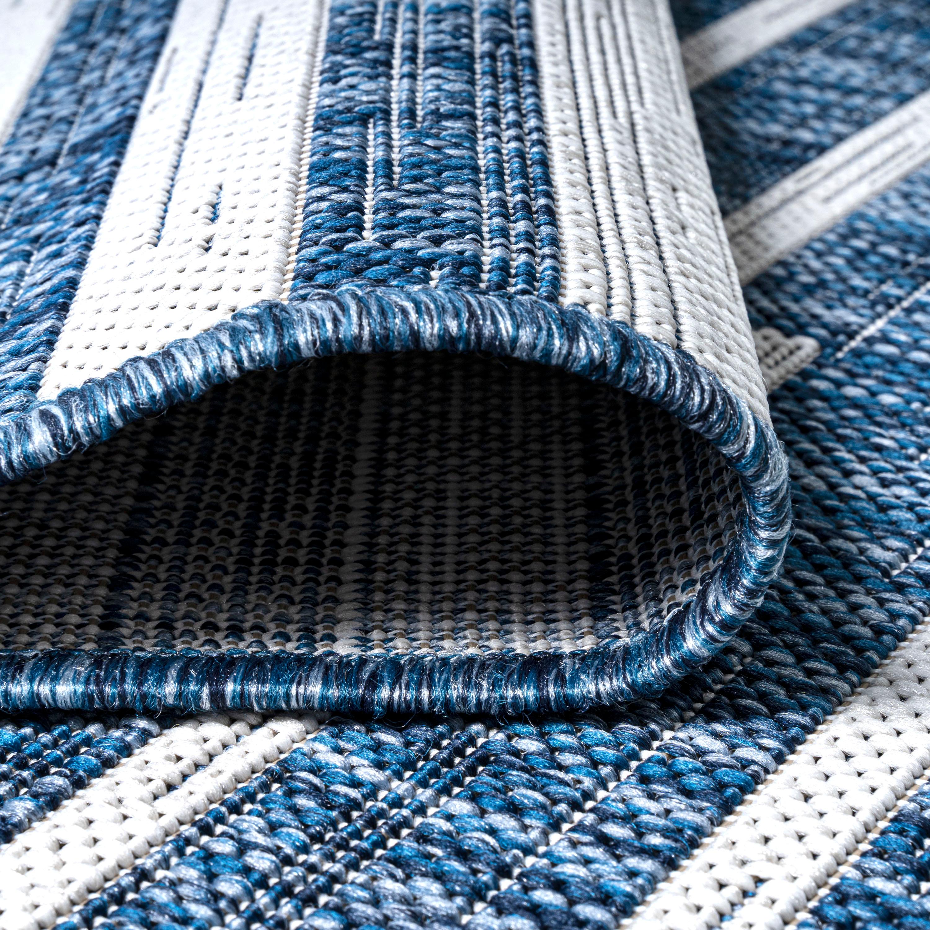 3'x5' Sukie Modern Offset Stripe Indoor/Outdoor Area Rug, Blue/Ivory - JONATHAN Y