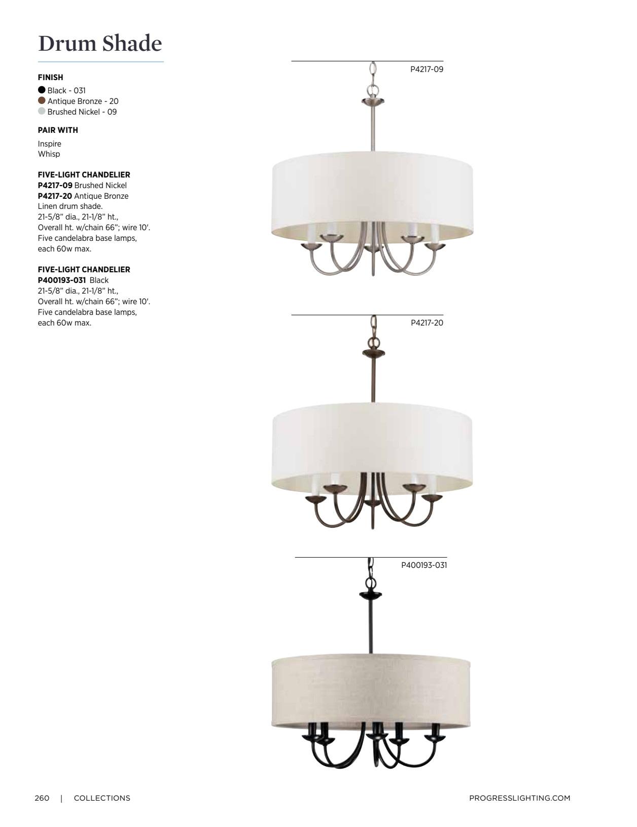 Progress Lighting, Drum Shade Collection, 5-Light Pendant, Black Finish, Harvest Linen Shade