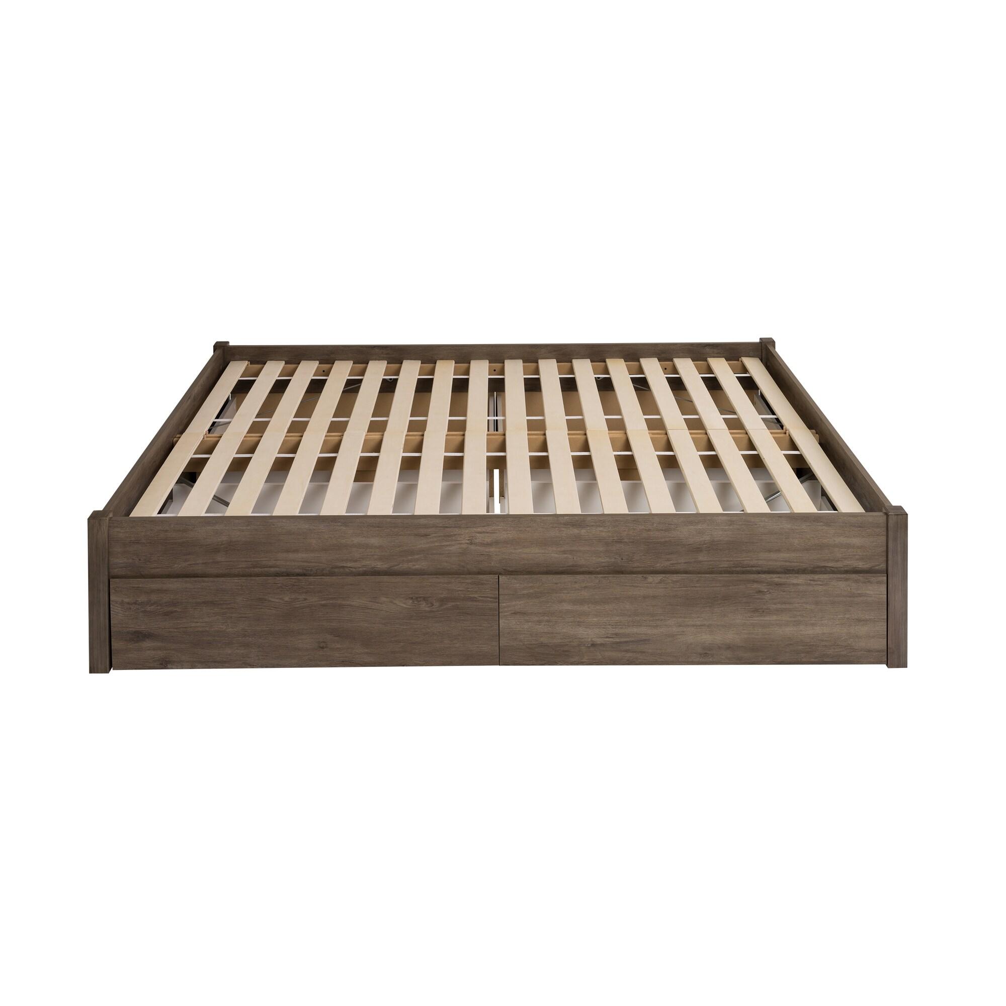 Prepac Queen Select 4 - Post Platform Bed with 4 Drawers Drifted Gray: Particle Board & MDF Frame, No Box Spring Needed
