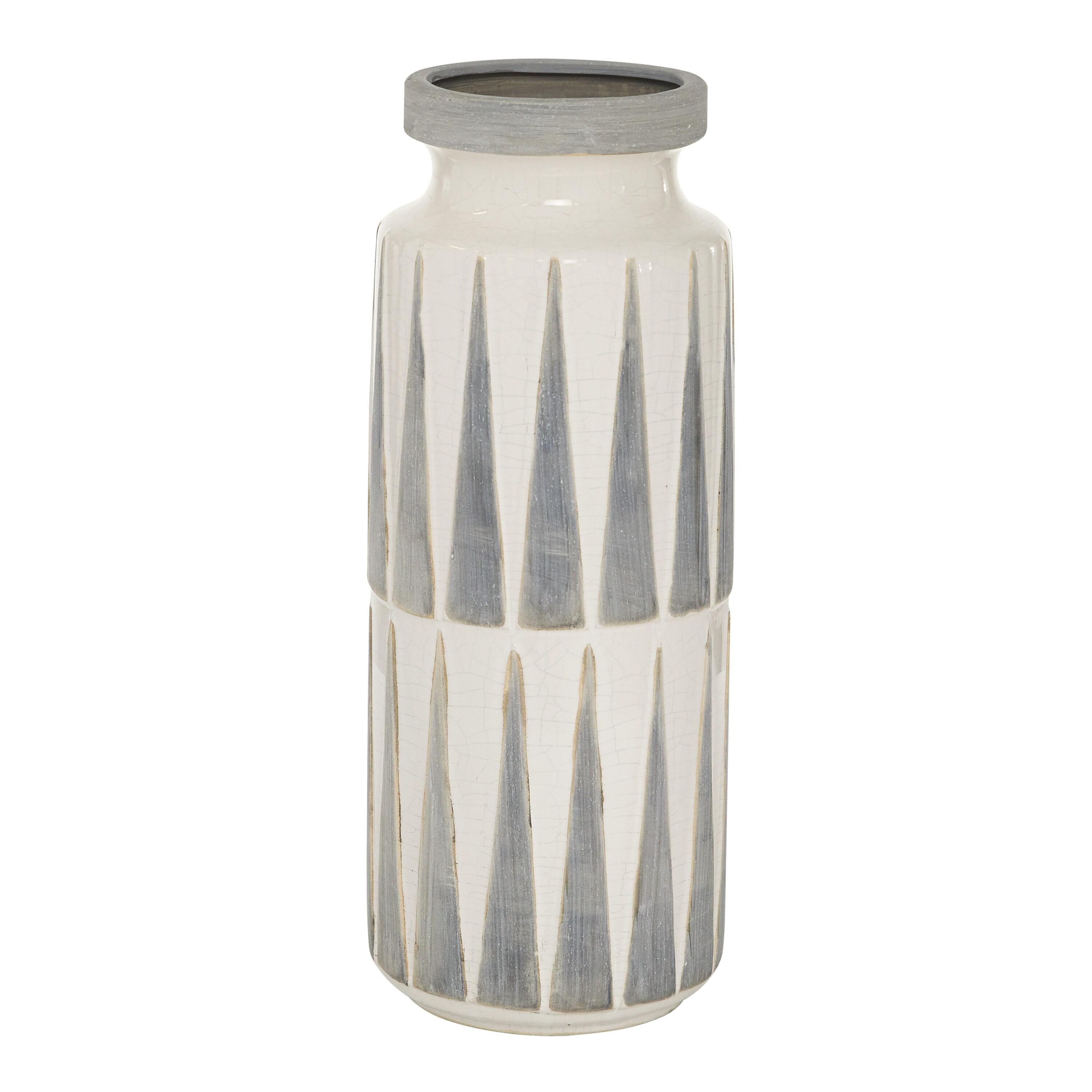Novogratz Ceramic Decorative White Vase with Triangle Patterns