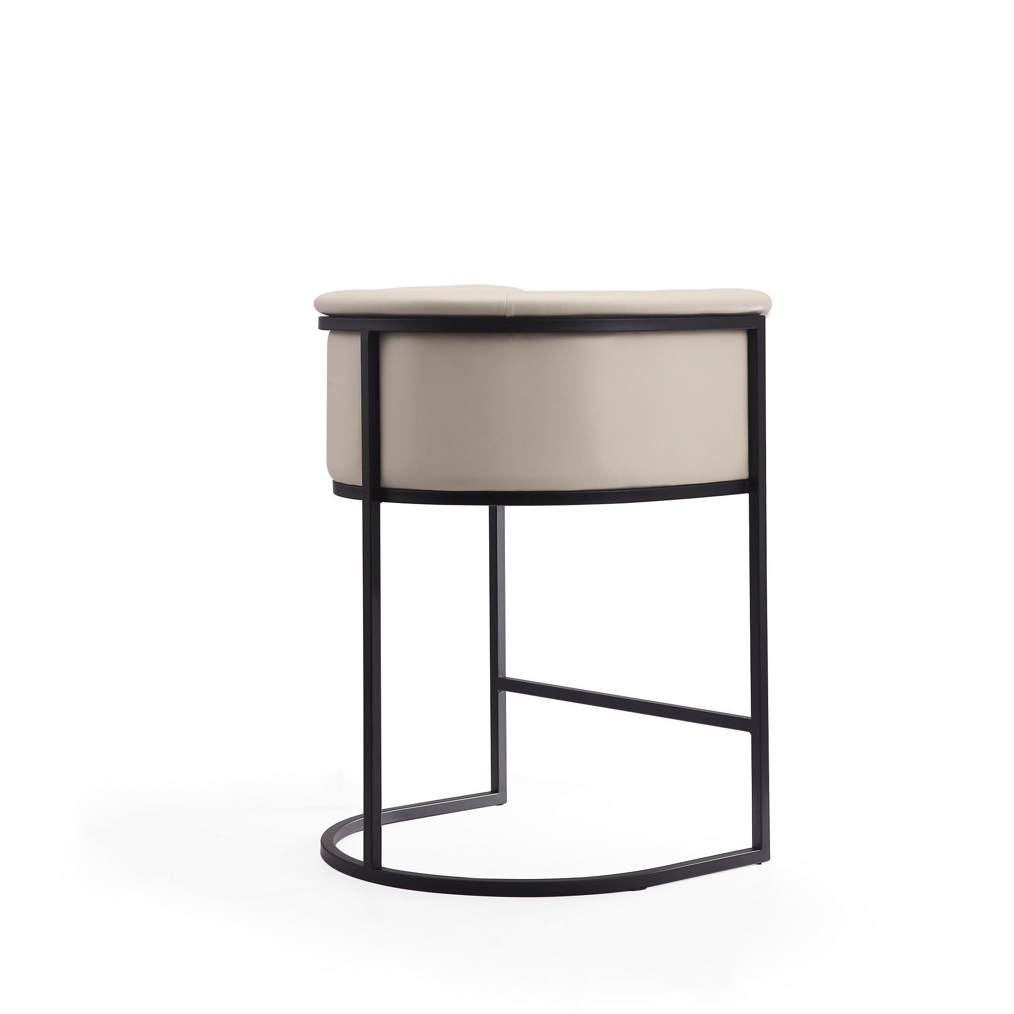 Cosmopolitan Metal Counter Height Barstool Cream - Manhattan Comfort: Upholstered Faux Leather, Low Back with Armrests