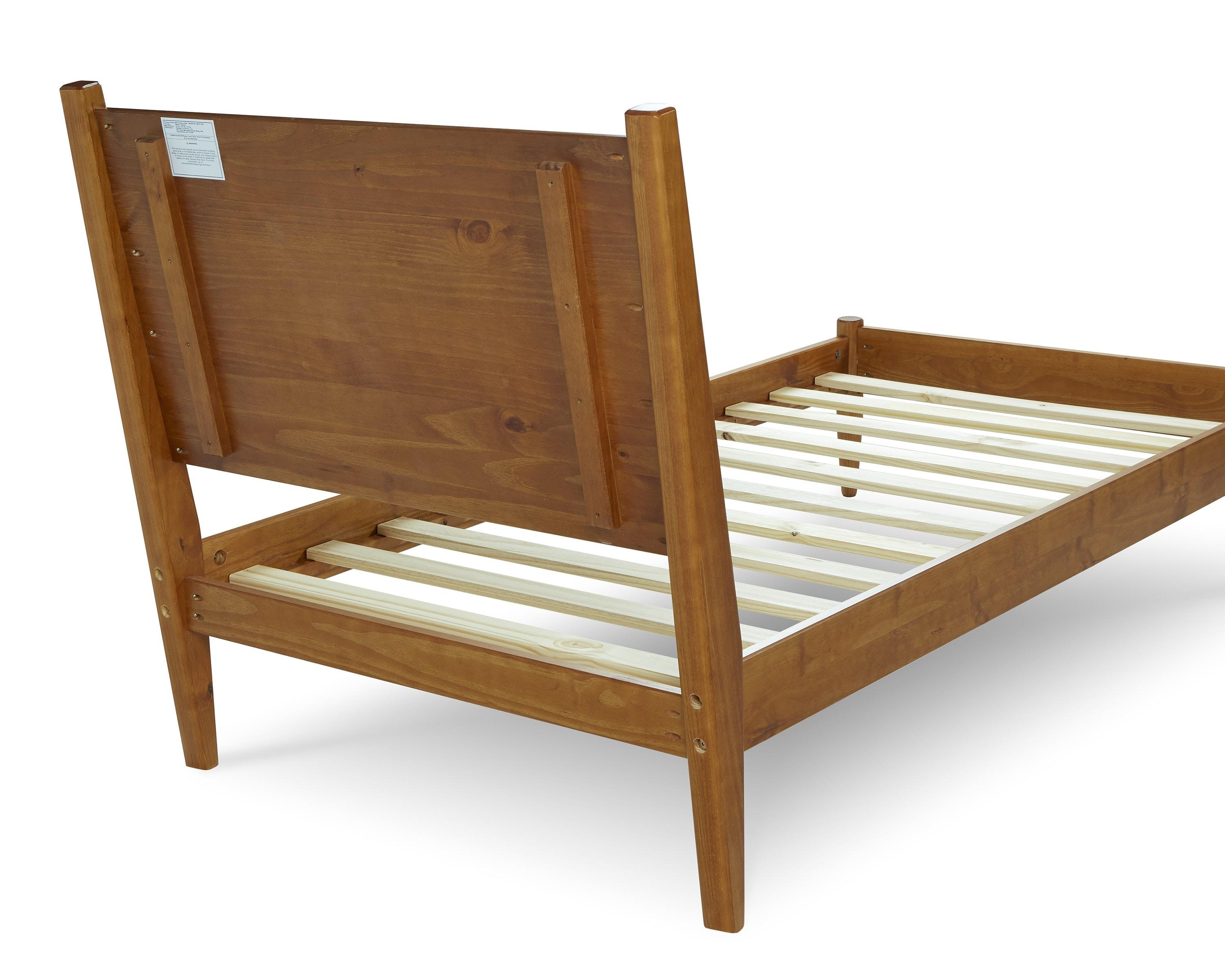 Camaflexi Mid Century Platform Bed Wood Panel Bed Frame with Headboard, Twin, Castanho