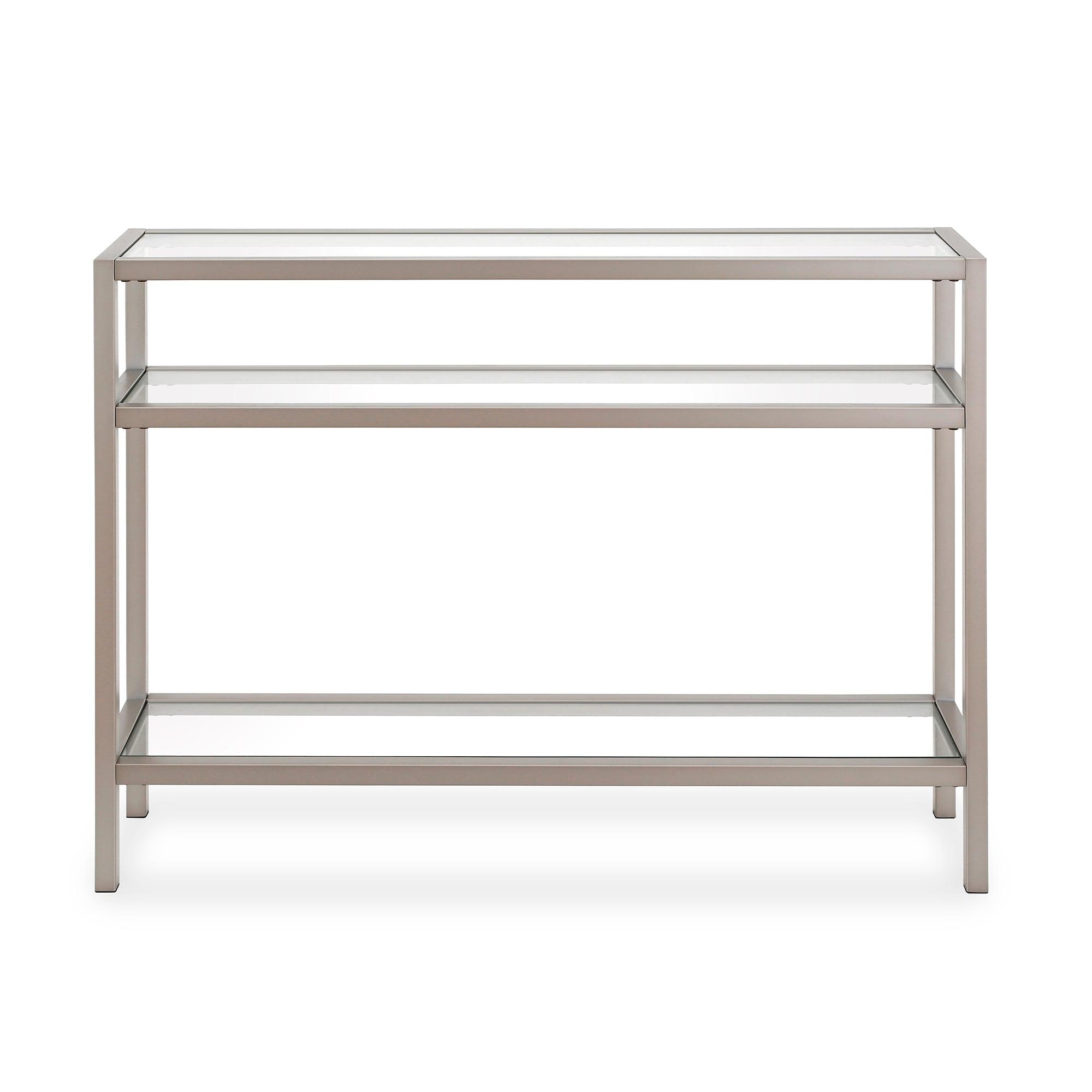 Evelyn&Zoe 42" Satin Nickel Metal/Glass Console Table