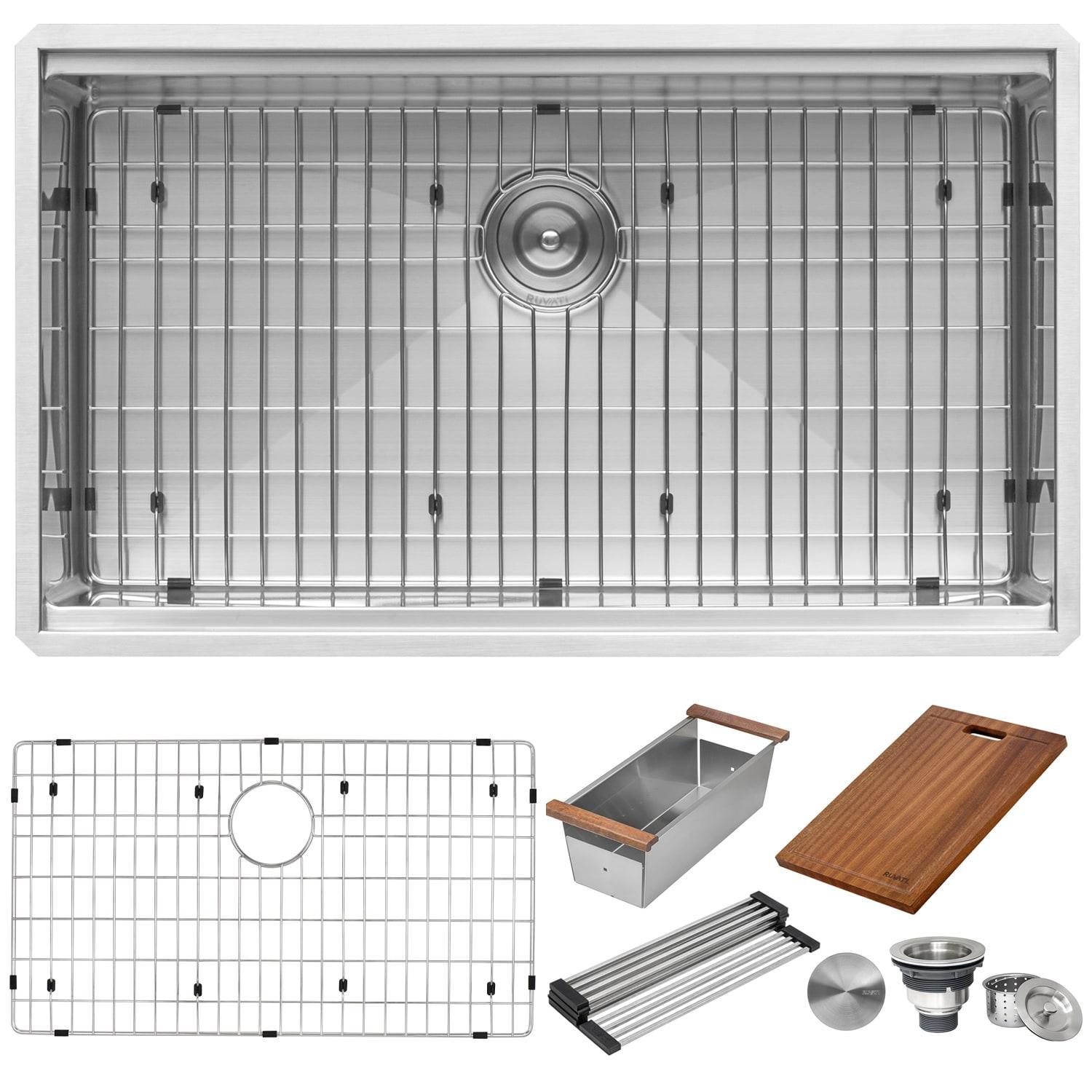 Ruvati Workstation Rounded Corners Undermount Ledge Kitchen Sink with Accessories