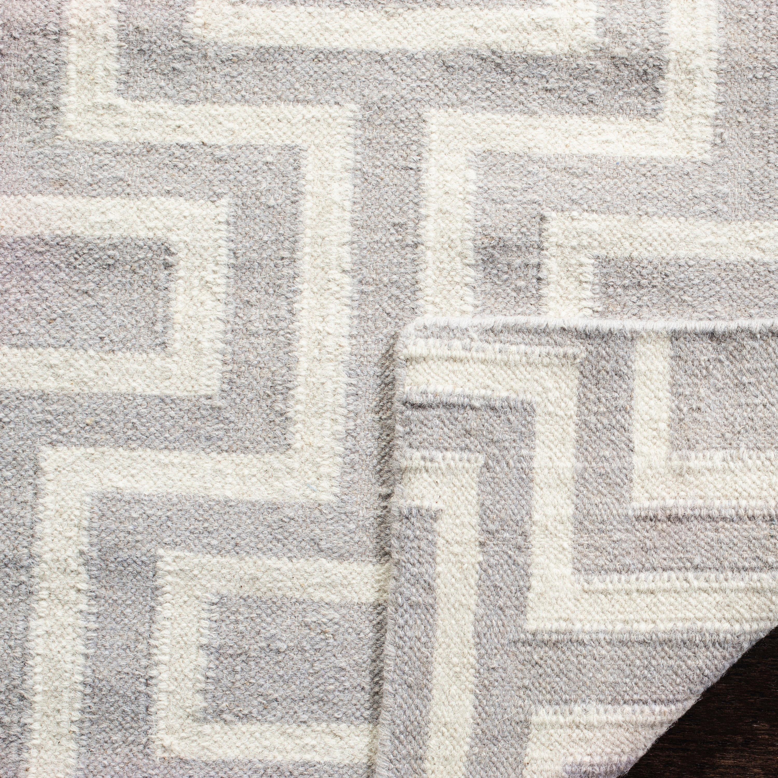 SAFAVIEH Dhurrie Abigail Geometric Moroccan Wool Area Rug, Grey/Ivory, 3' x 5'