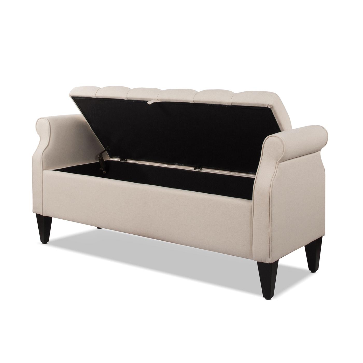 Jacqueline Tufted Roll Arm Storage Bench Sky Neutral