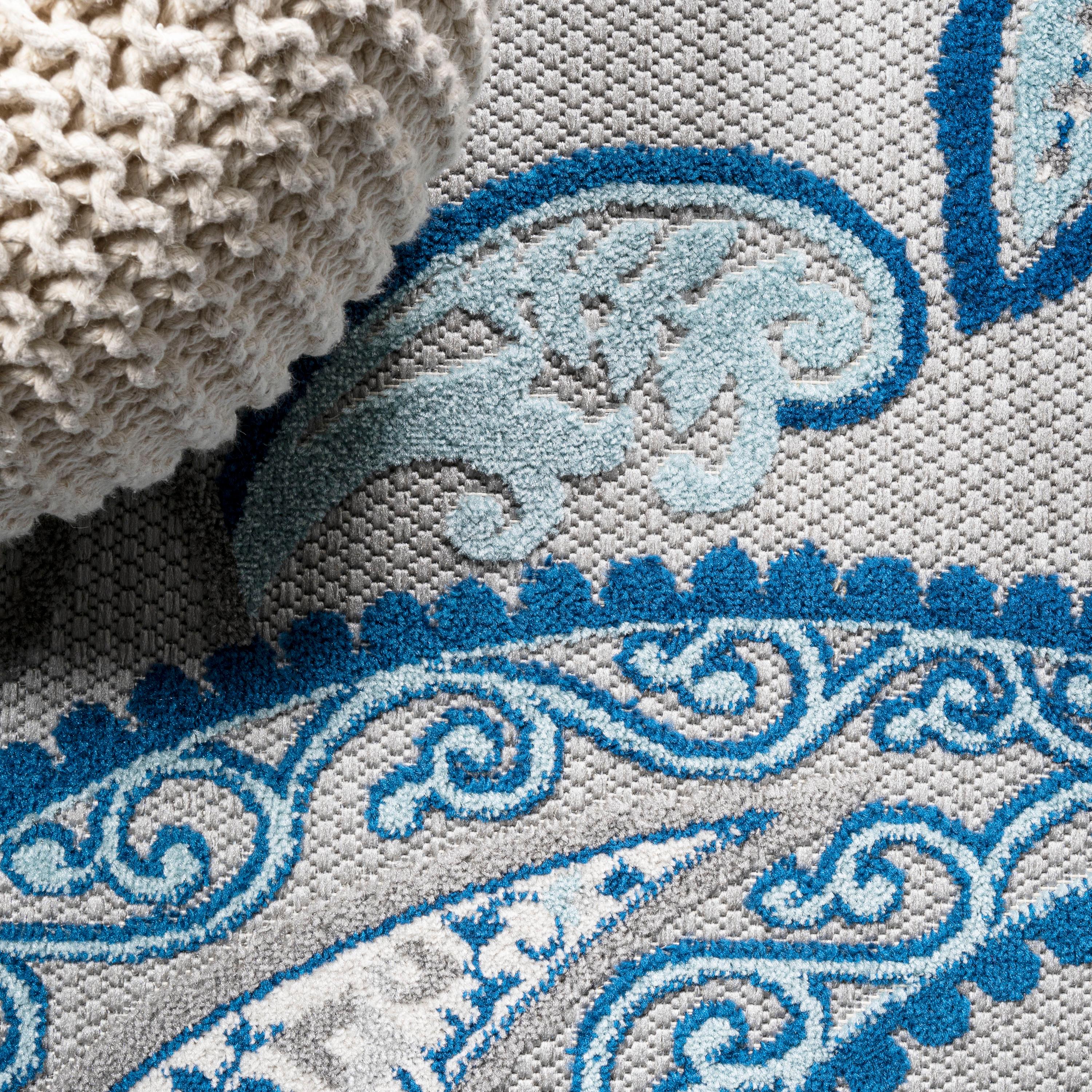 5'x8' Julien Paisley High-Low Indoor/Outdoor Area Rug, Blue/Light Gray - JONATHAN Y