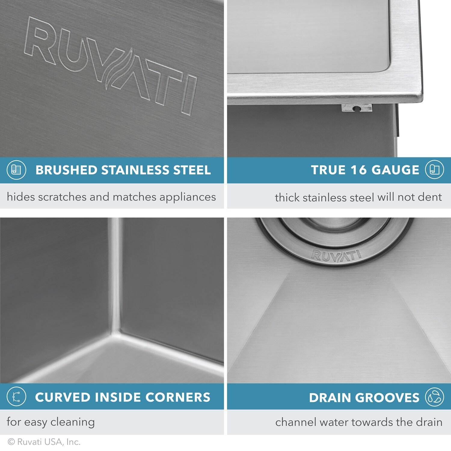 Ruvati 28-inch Drop-in Topmount 16 Gauge Stainless Steel Rounded Corners Kitchen Sink Single Bowl