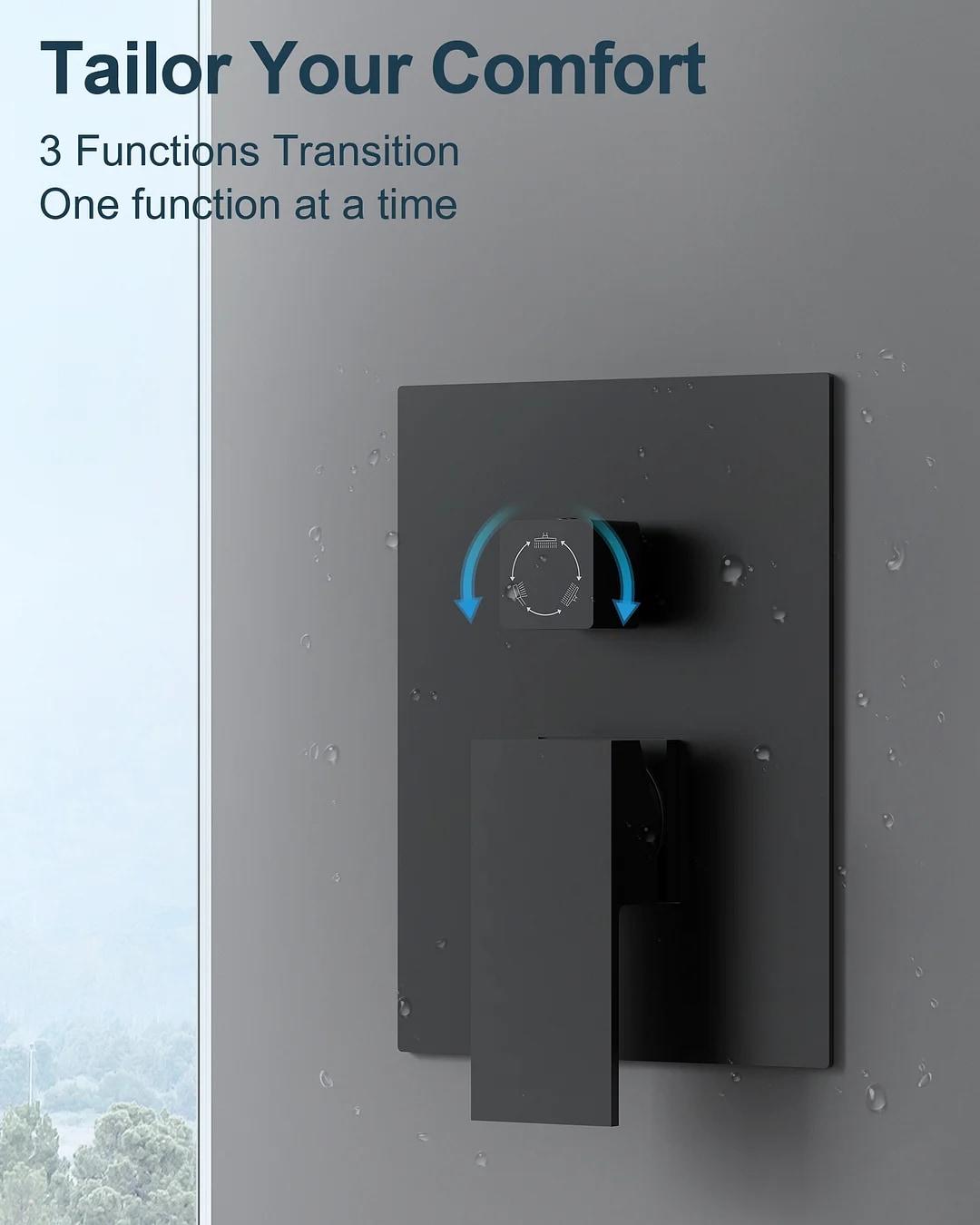 GRANDJOY Complete Shower System, 10" and 6" Dual Wall Mount Rain Shower Faucets with Handheld Shower Spray, High Pressure in Matte Black