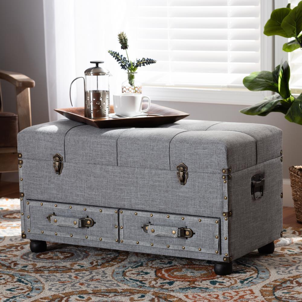 Flynn Fabric Upholstered 2 Drawer Storage Trunk Ottoman Gray/Black - Baxton Studio