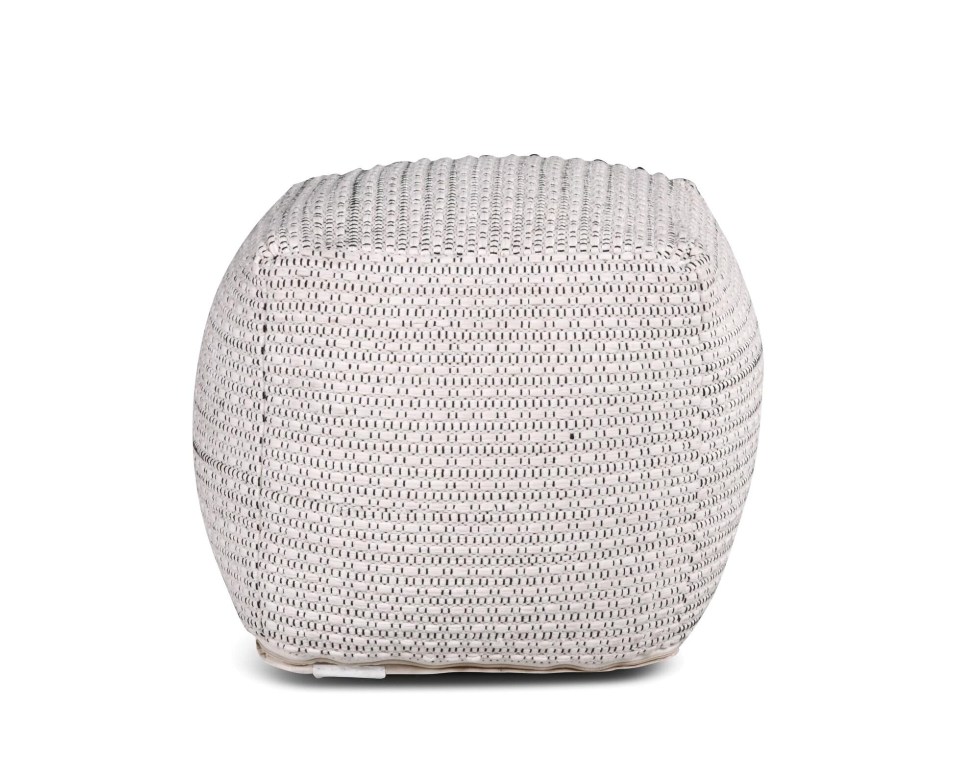 Hakim Square Handwoven Pouf Ivory - Steve Silver Co.: Wool & Cotton, No Assembly Required