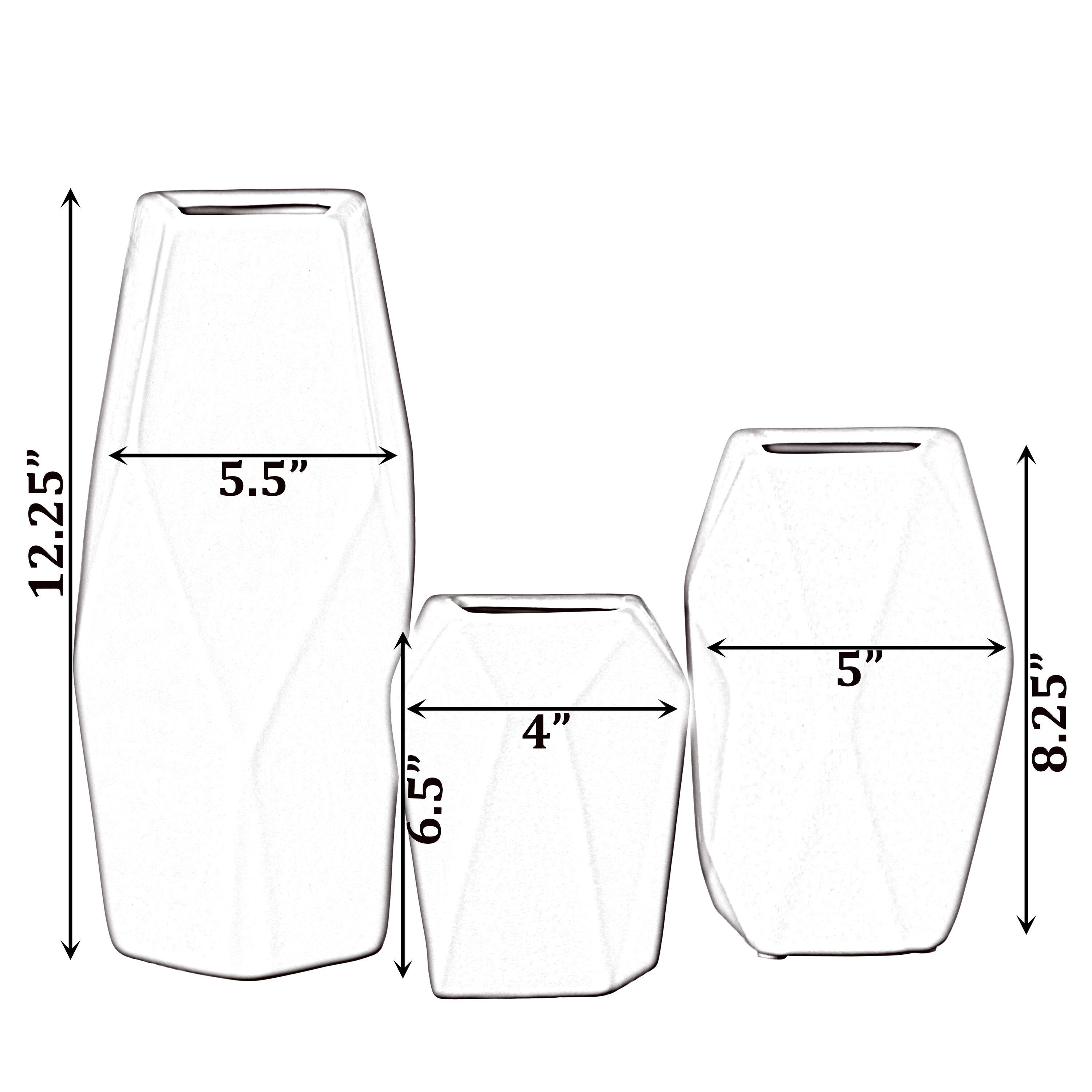 Uniquewise Decorative Ceramic Multi Paned Vase, Modern Style Centerpiece Table Vase Set of 3, Beige Large, White Medium, And Green Small