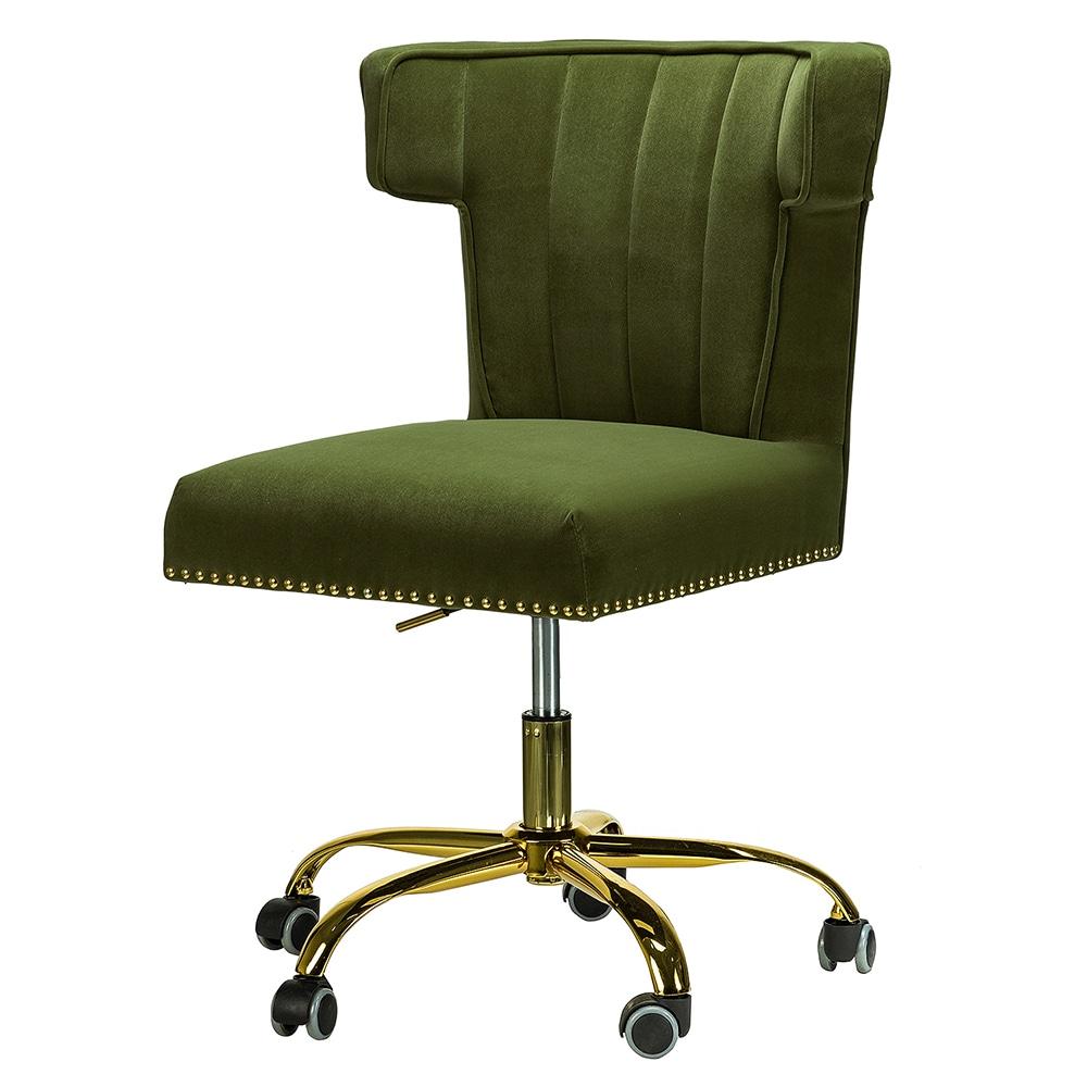 Home Office Chair Wingback Tufted Back Swivel Adjustable Computer Desk Table Chair Gold Base Moss