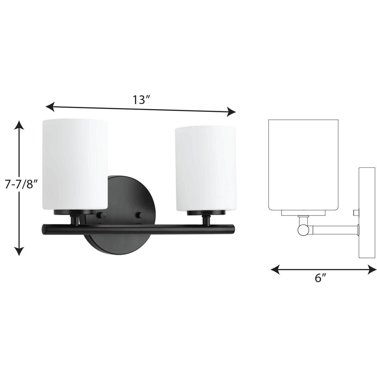 Progress Lighting Replay 2-Light Bath Vanity, Porcelain, Textured Black, Shade Included