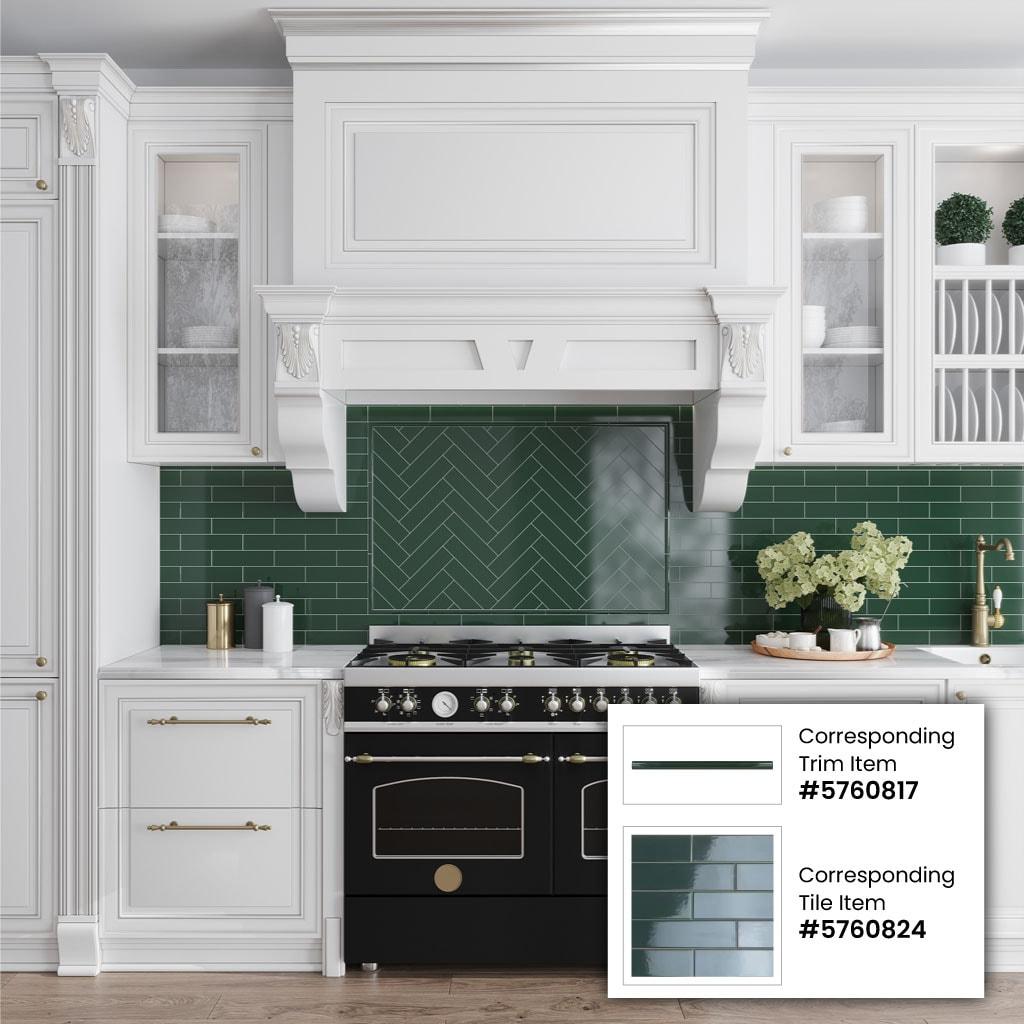 Arte 0.47 in. x 7.87 in. Glossy Green Ceramic Pencil Tile Trims (0.3 sq. ft./case) (10-pack)
