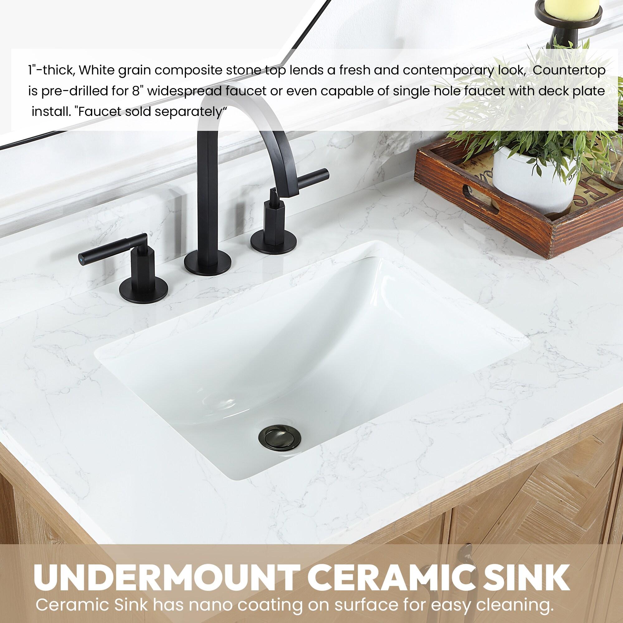 Javier 72" Bath Vanity in Spruce Antique Brown with White Grain Composite Stone