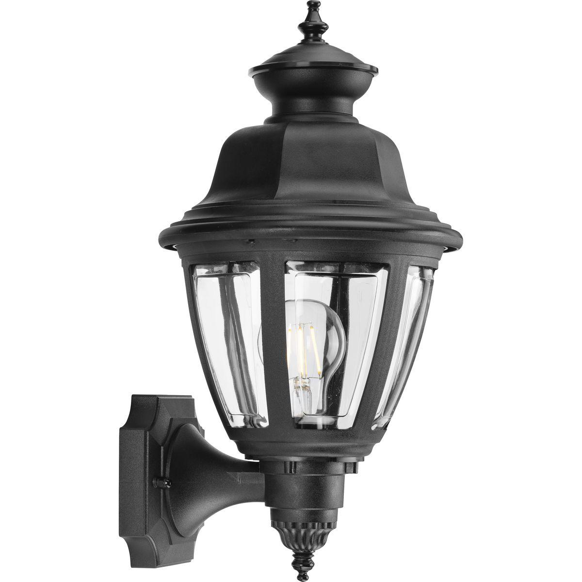 Progress Lighting Cantata 1-Light Outdoor Porcelain Wall Lantern, Black Finish, Clear Acrylic Panels