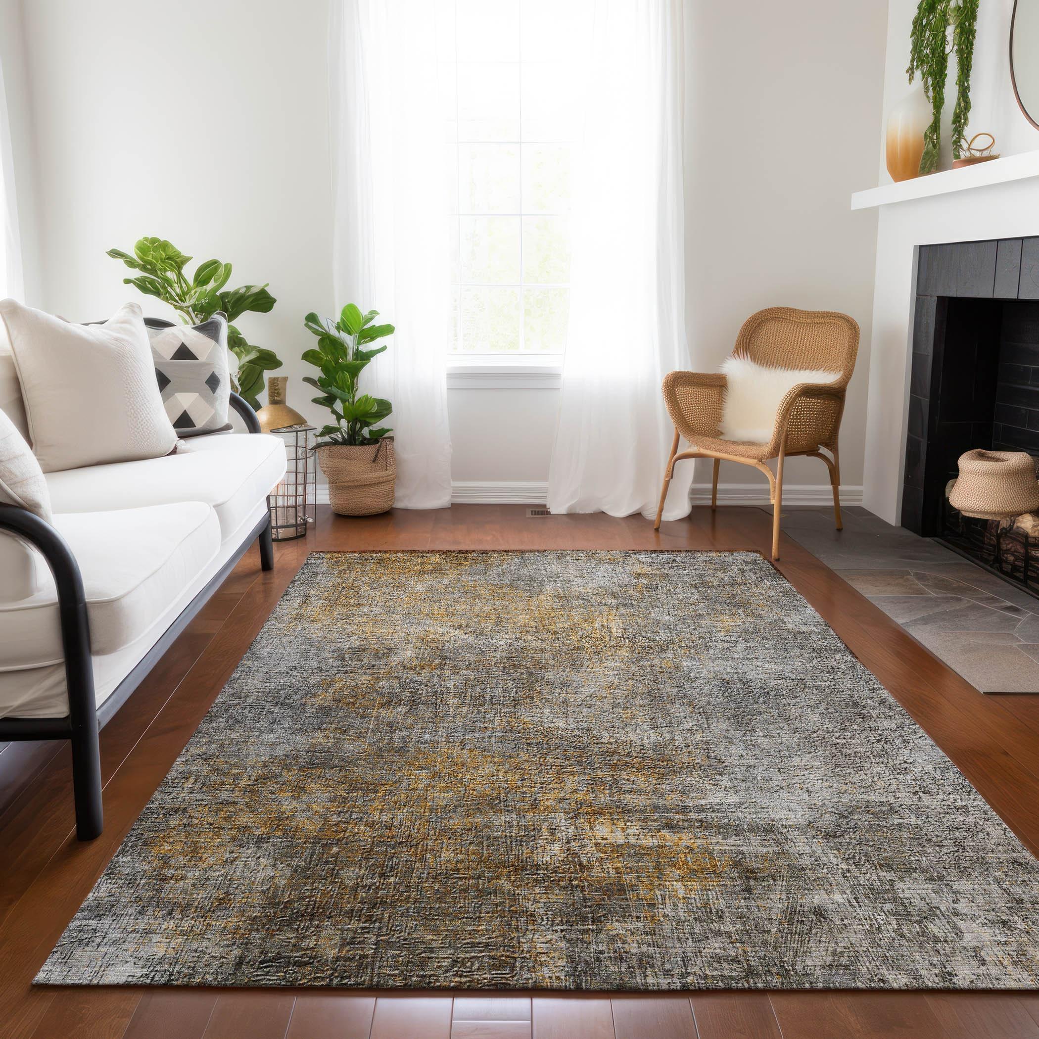 Gray and Gold Synthetic Flat Woven Rectangular Rug 3' x 5'