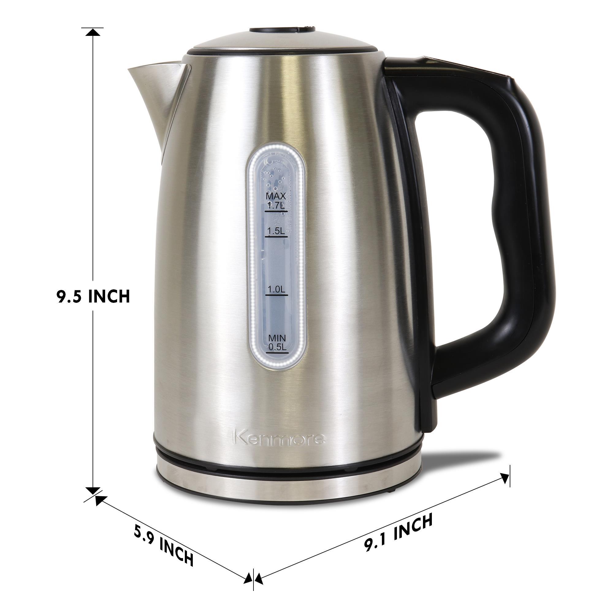 Kenmore 1.7 Qt. Electric Tea Kettle with 6 Temperature Pre-Sets, Cordless